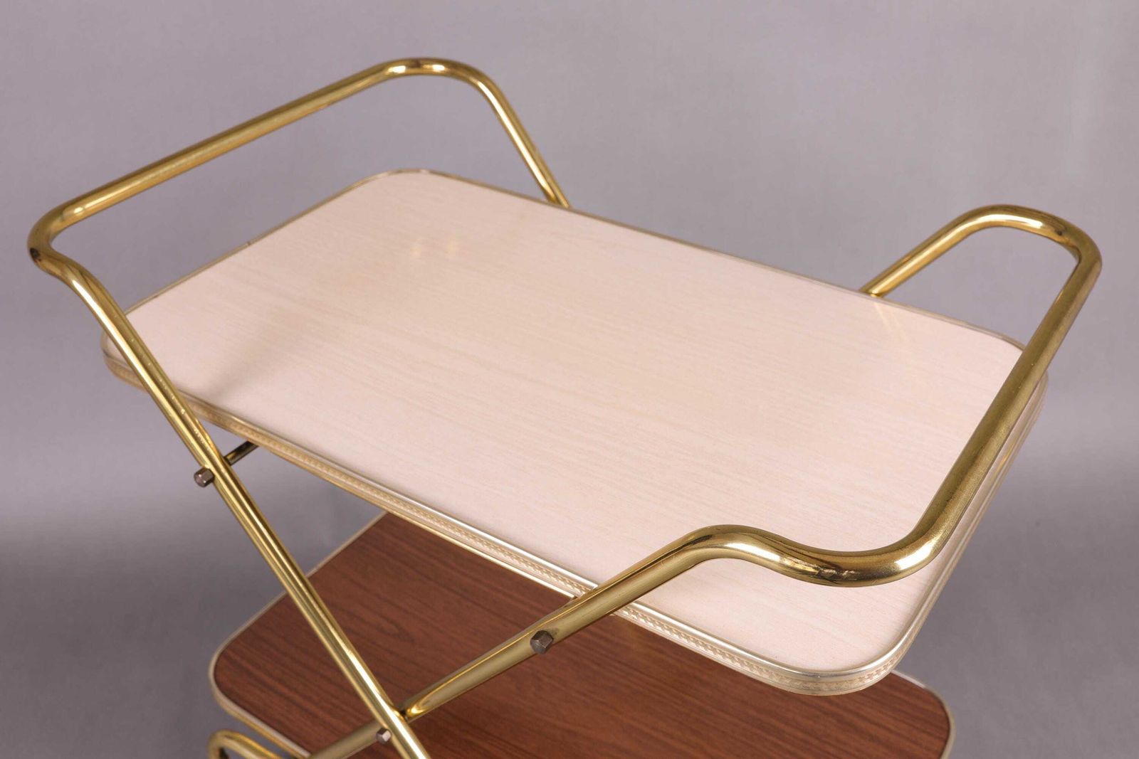 Vintage 1960s Bar Cart | Brass Finish & Wood | Mid Century Modern Drinks Trolley | Retro Tea Serving Cart | German Design photo Furniture