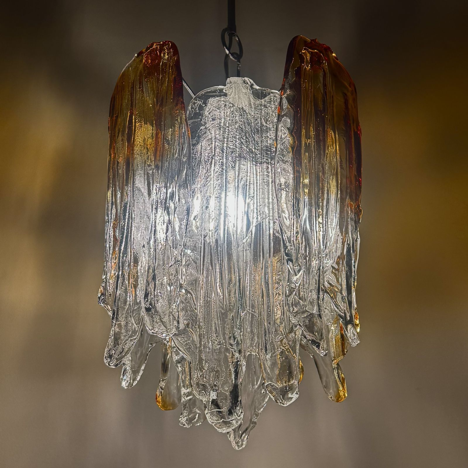 photo for sale A 1960s Italian Mazzega Murano Flames Chandelier