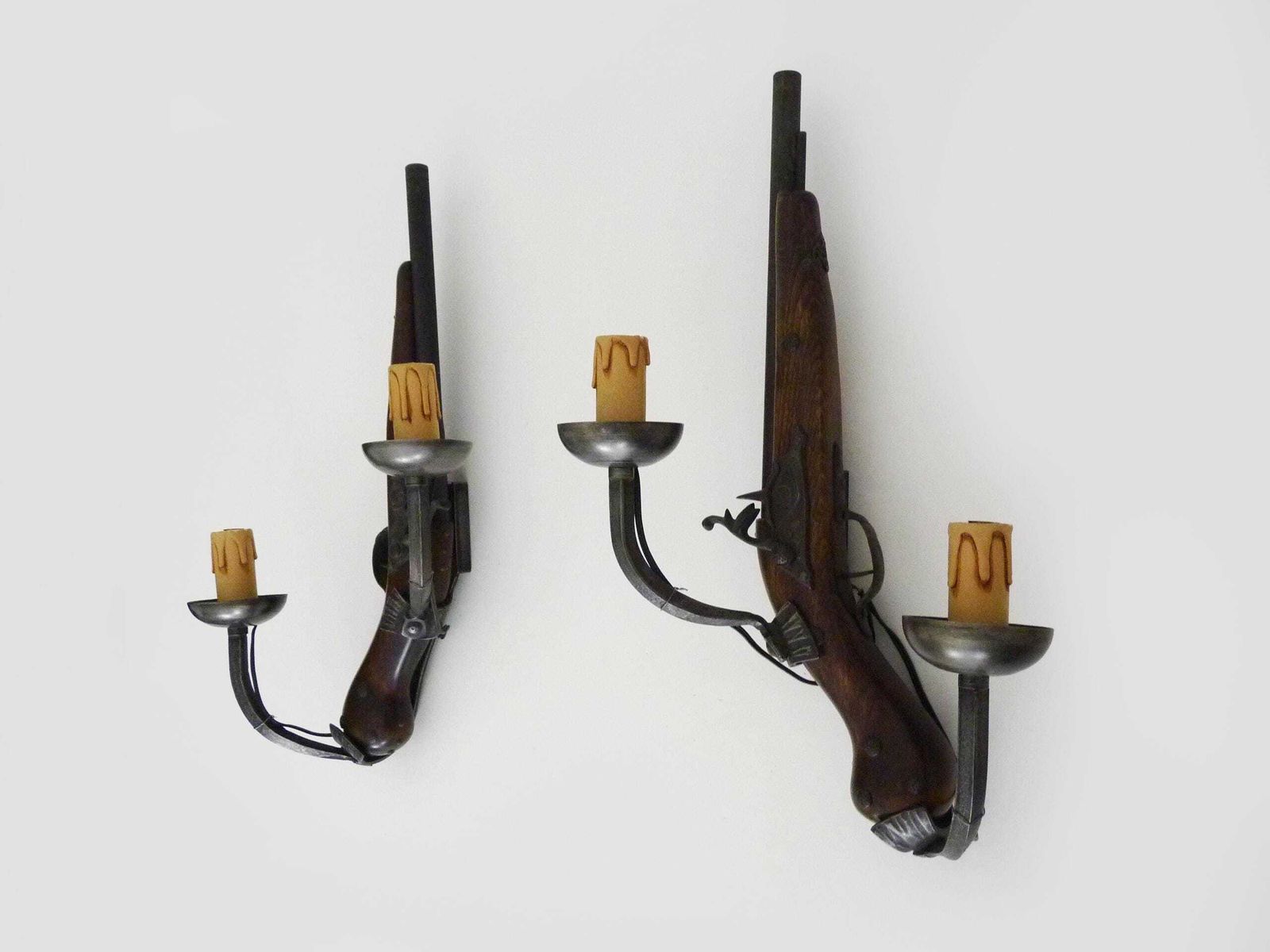 Pair Of French Dueling Pistol And Rifle Wall Sconces, Circa 1950 photo Lighting