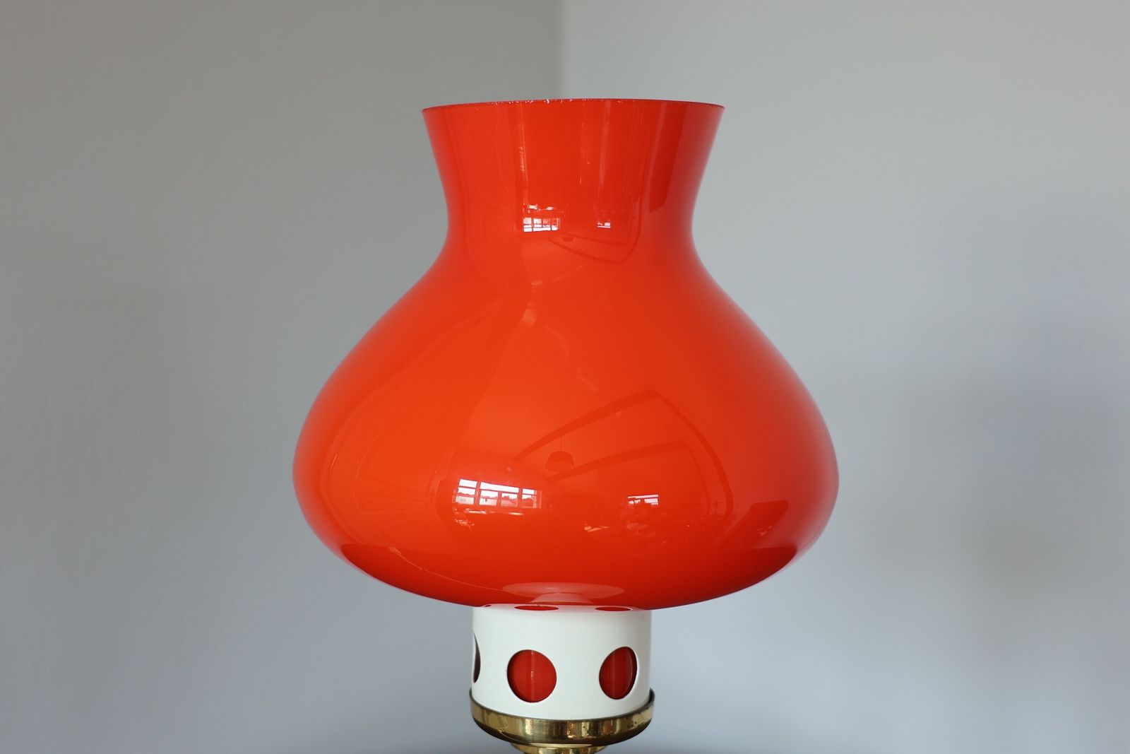 Vintage Mid Century Modern Lamp Orange Glass Shade Home Decor Table Lighting Retro Bedroom Living Room Accent Desk Antique Style photo vinterior