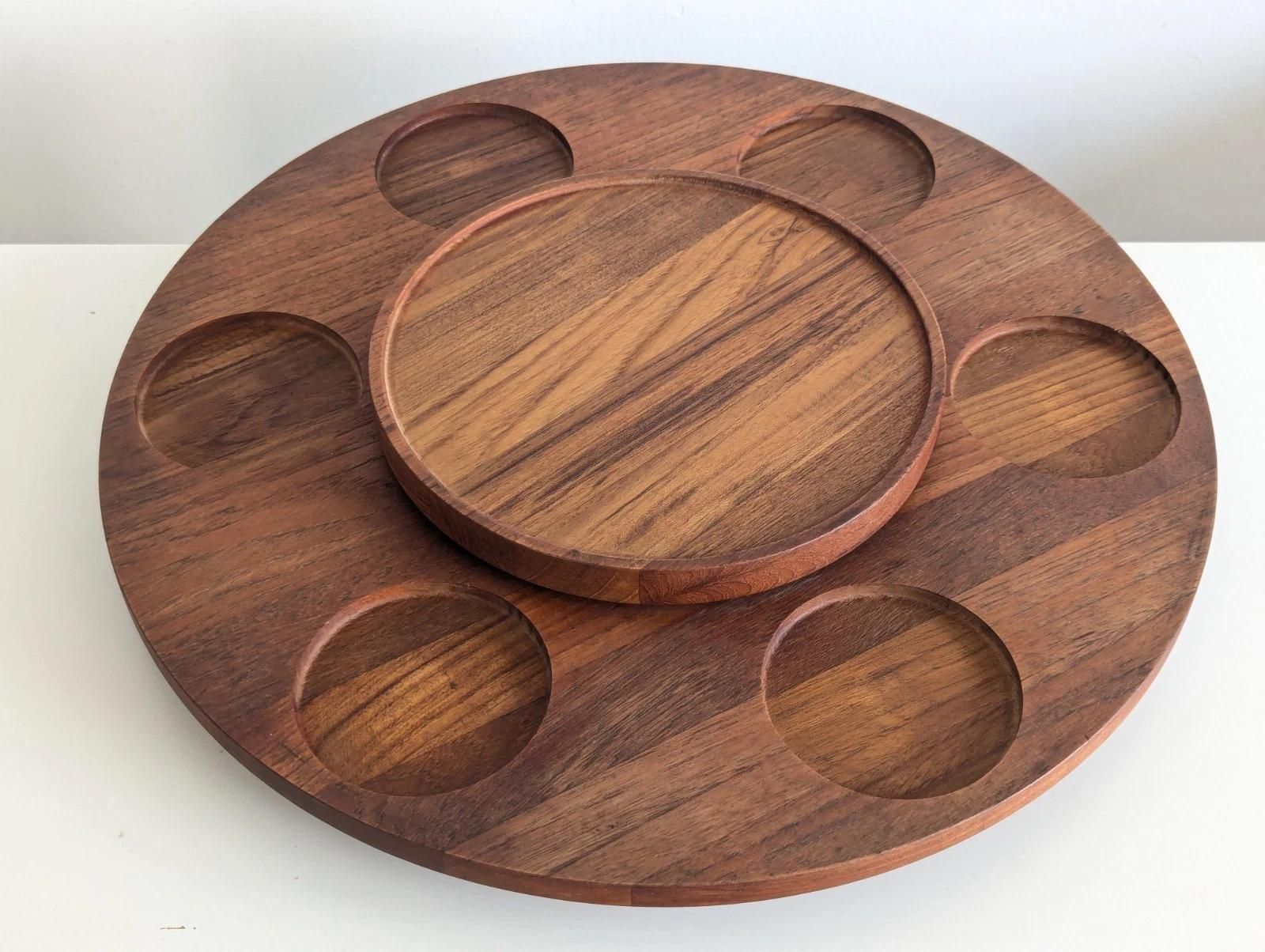 Vintage Stelton Peter Holmblad Lazy Susan Bowl Set In Stainless Steel And Teak photo for sale
