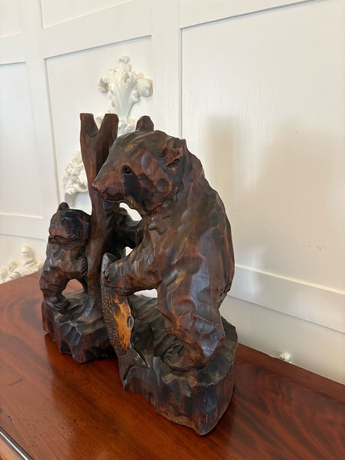 Unusual Large Antique Early 20th Century Japanese Carved Linden Wood Bear photo Art