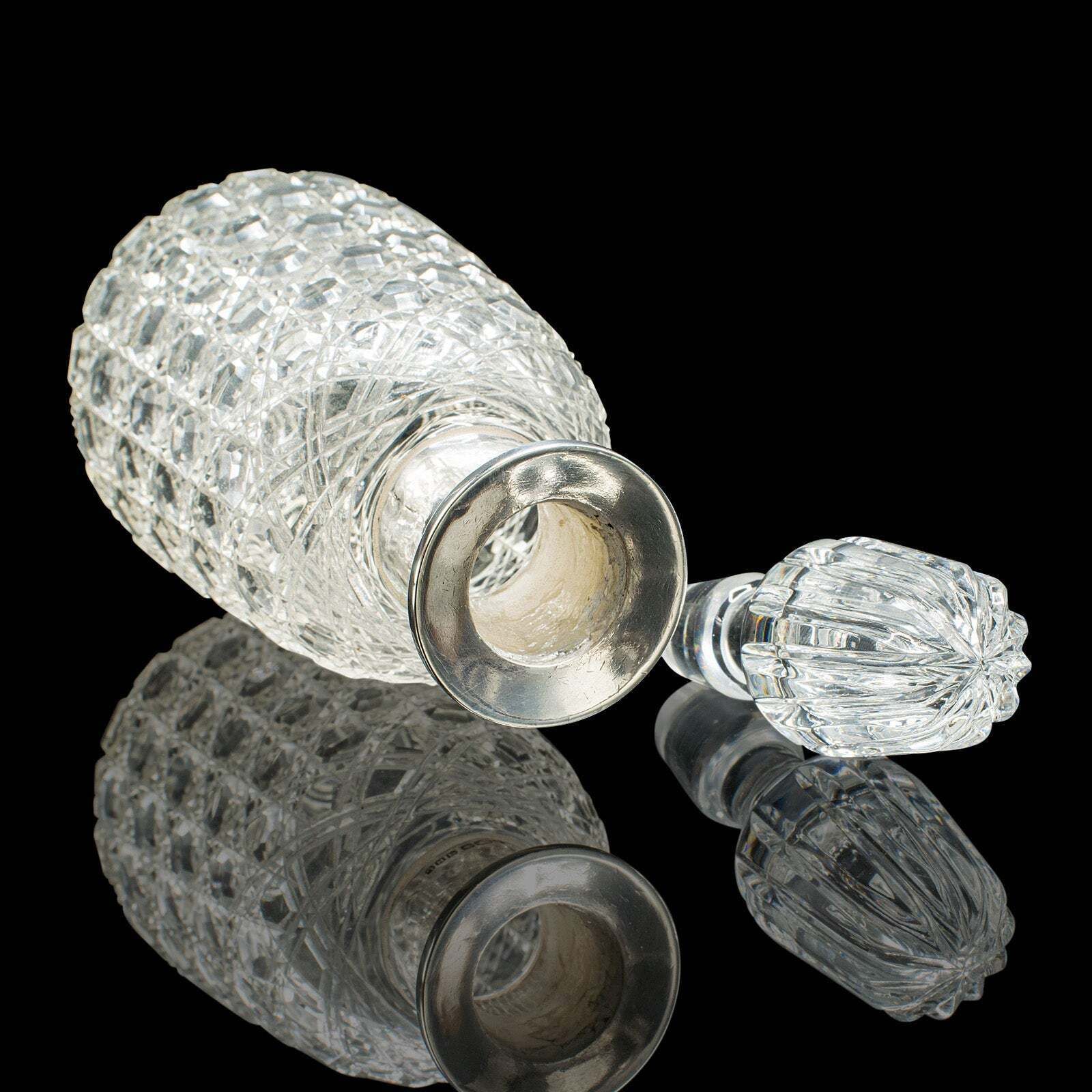 photo furniture Antique Spirit Decanter, Edwardian, Cut Glass, Hallmarked Silver, English, 1903