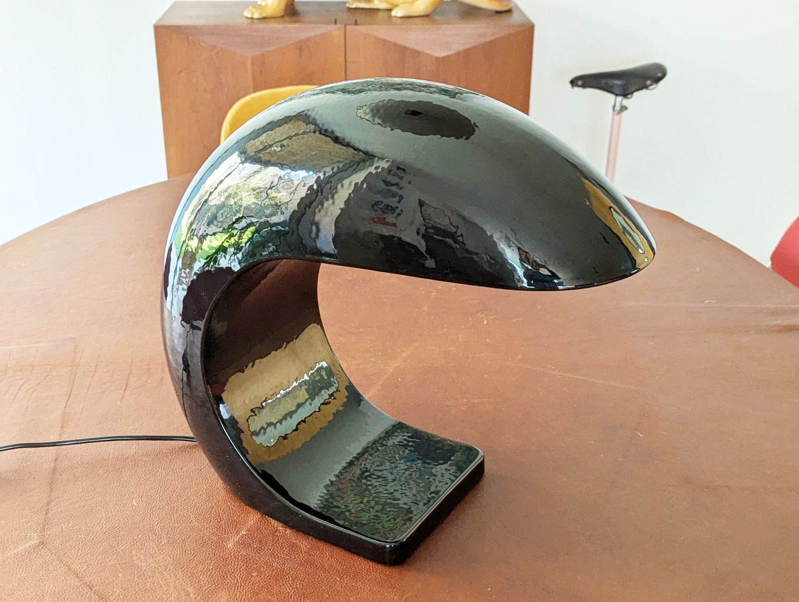 Large Black Glazed Ceramic 1970s Table Lamp By Ivo Sedazzari For Prisma photo Lighting