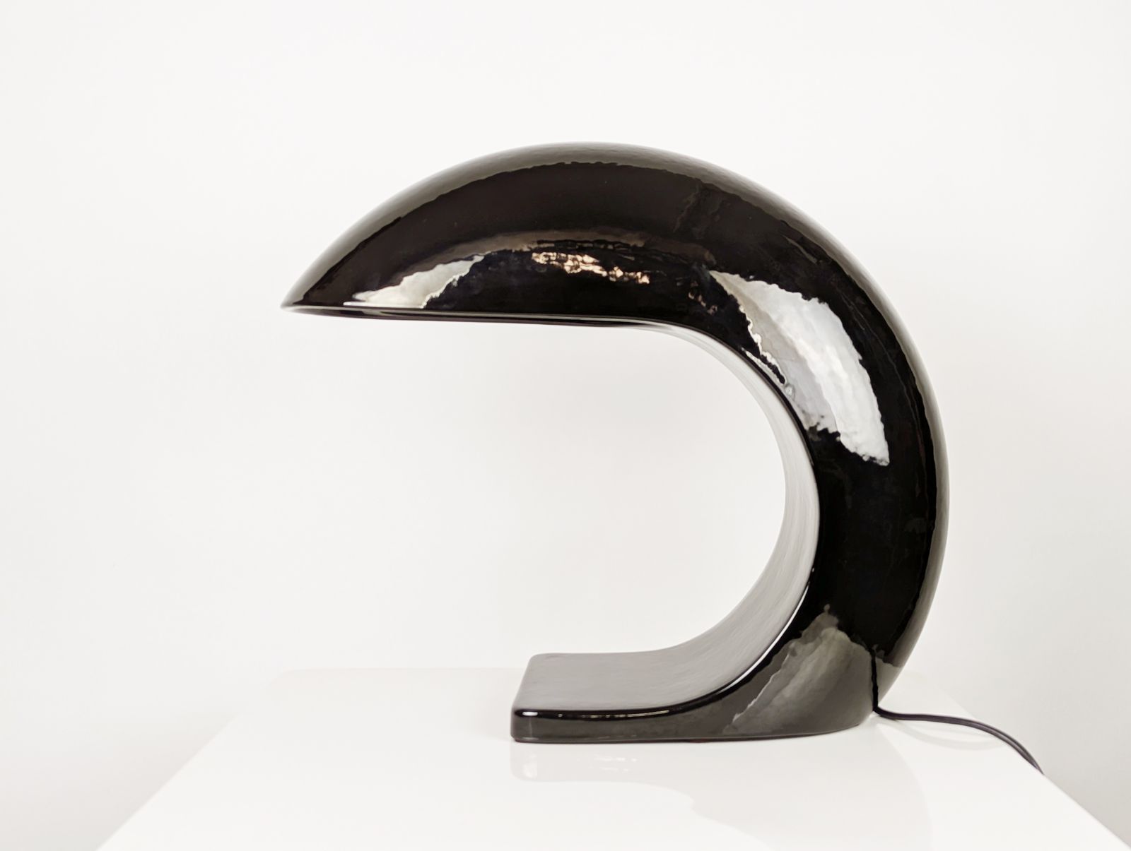 photo vintage Large Black Glazed Ceramic 1970s Table Lamp By Ivo Sedazzari For Prisma