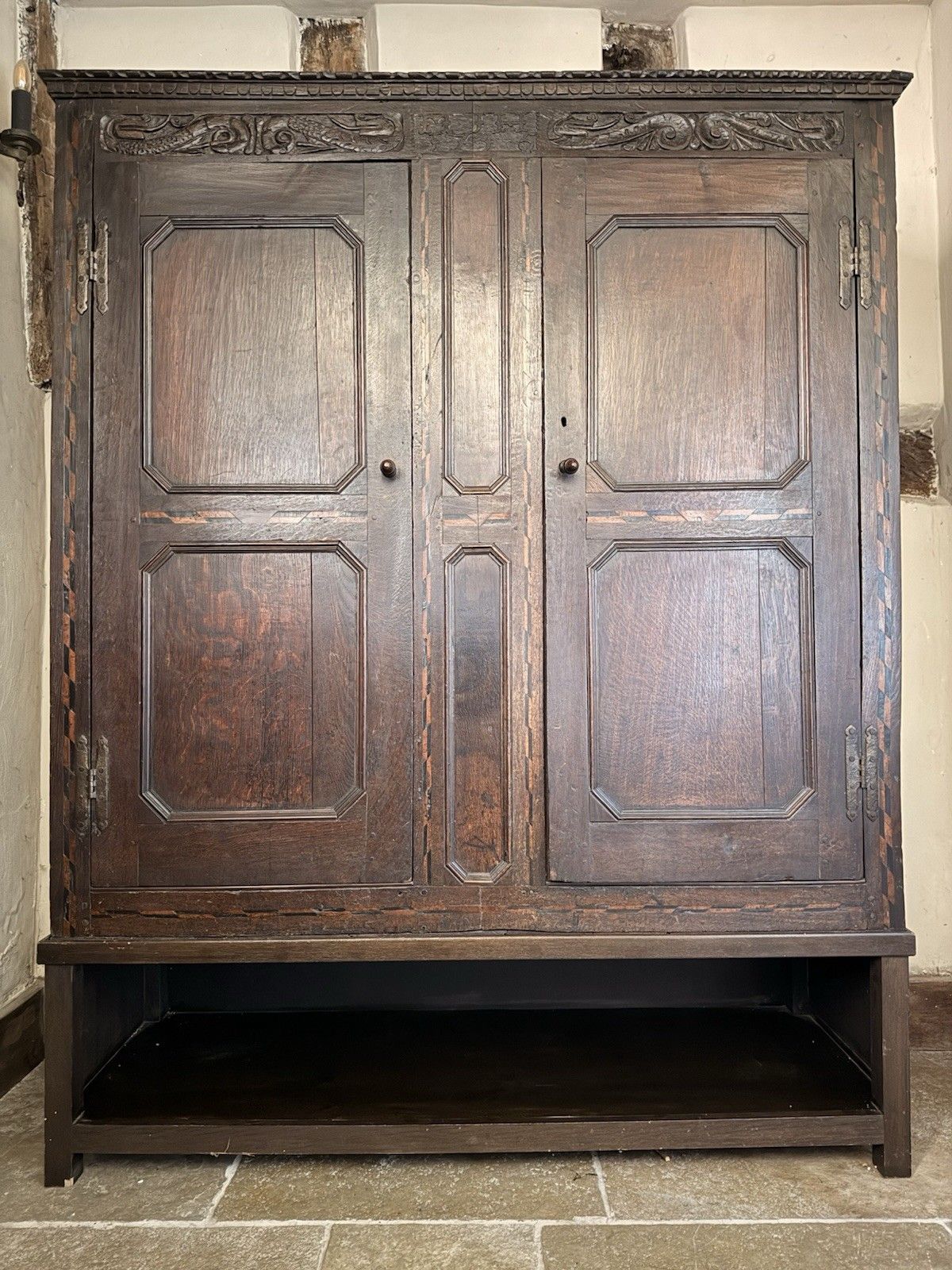 Original Welsh  Antique Livery Linen Cupboard Cabinet Intials M.J.H Dated 1715 photo Furniture