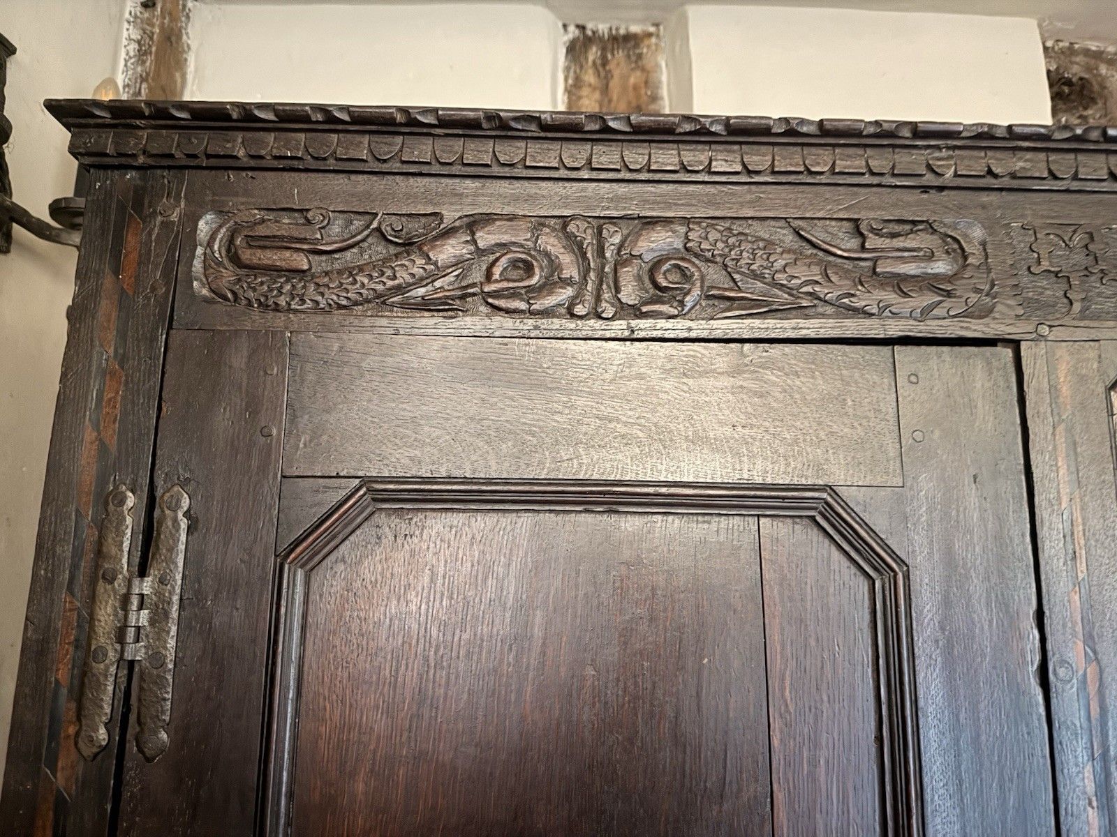 photo for sale Original Welsh  Antique Livery Linen Cupboard Cabinet Intials M.J.H Dated 1715