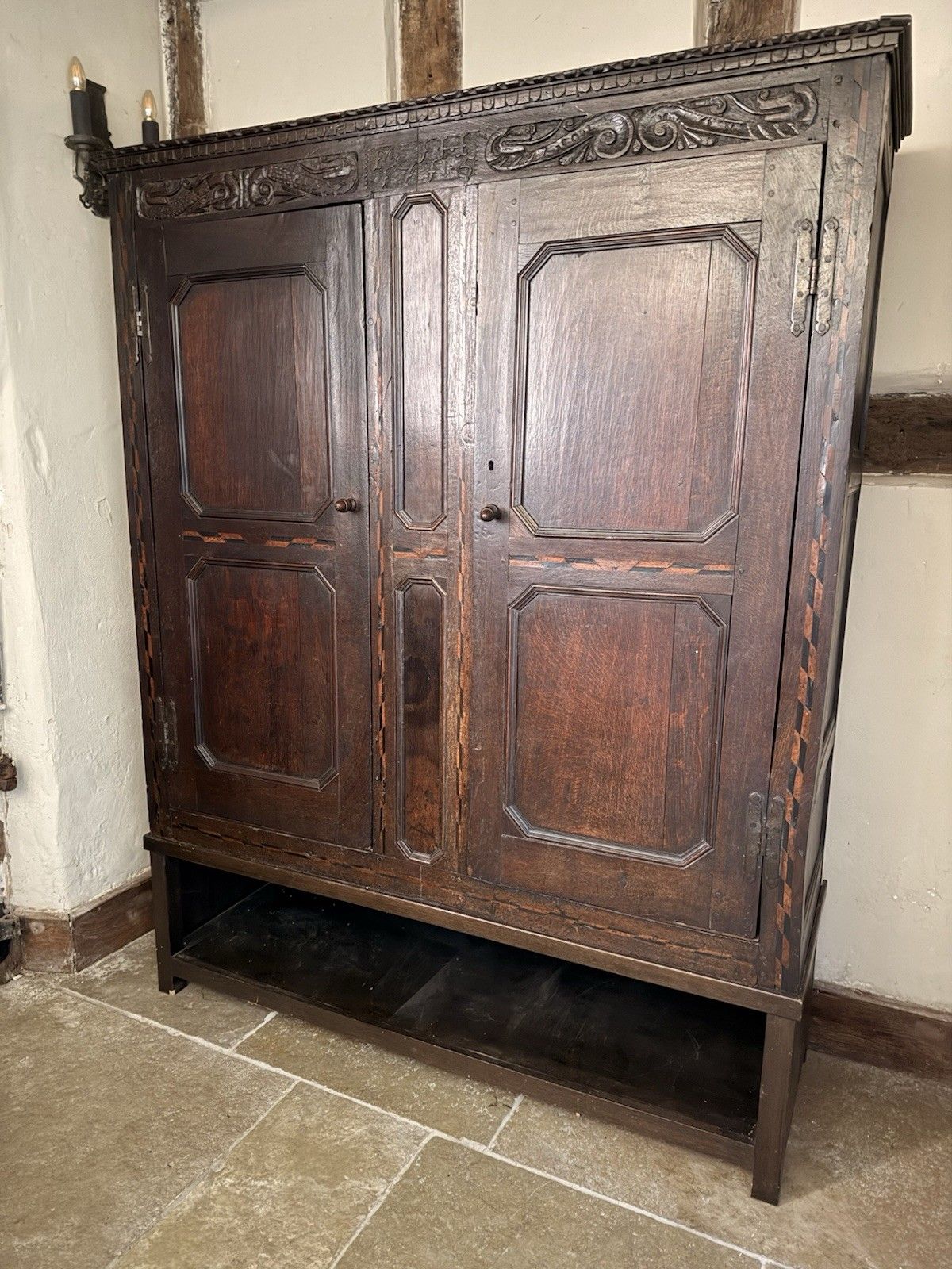 1499.0 Original Welsh  Antique Livery Linen Cupboard Cabinet Intials M.J.H Dated 1715 photo