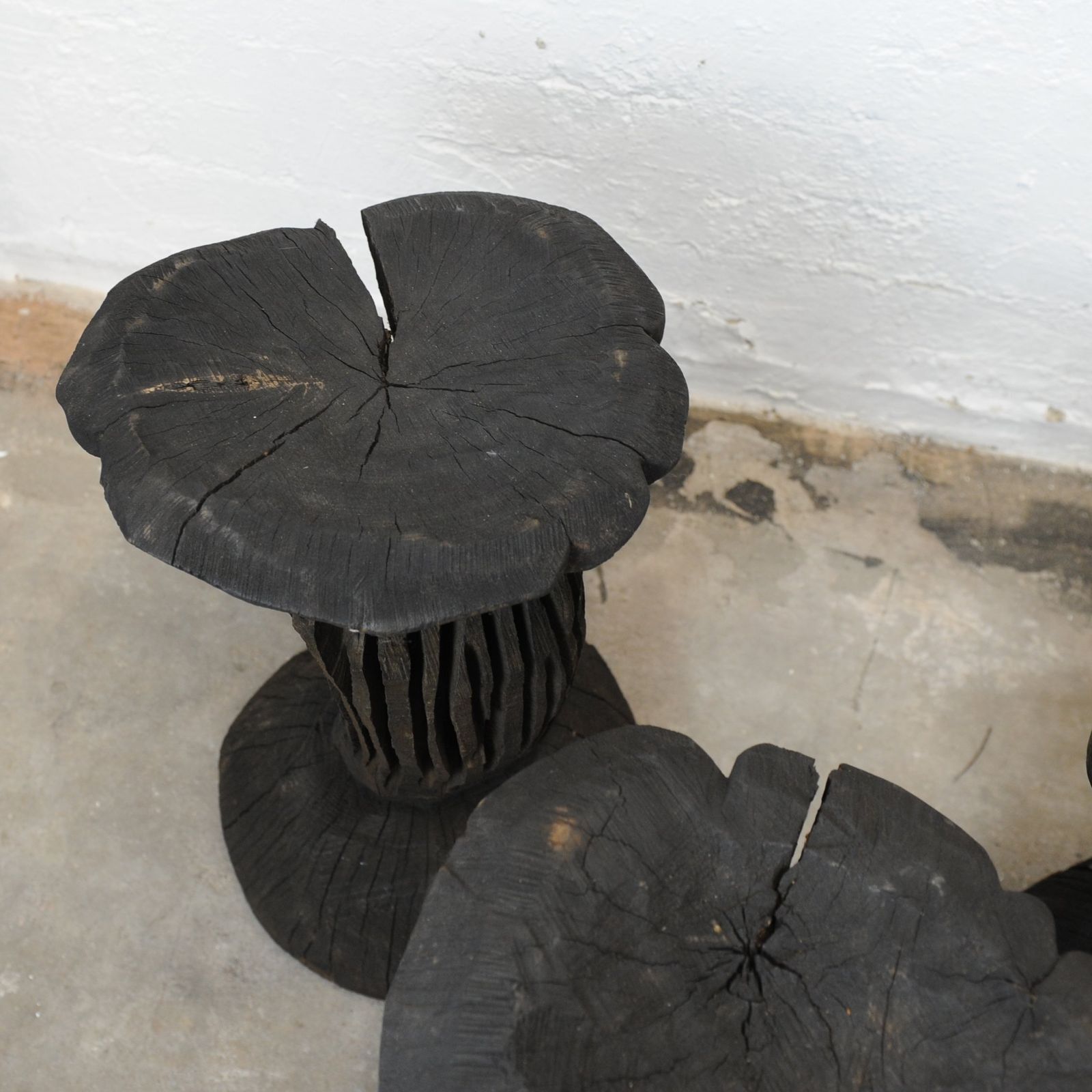 Solid Burnt Wood, Sculptural Side Tables, Set Of 3, 1980s photo vinterior