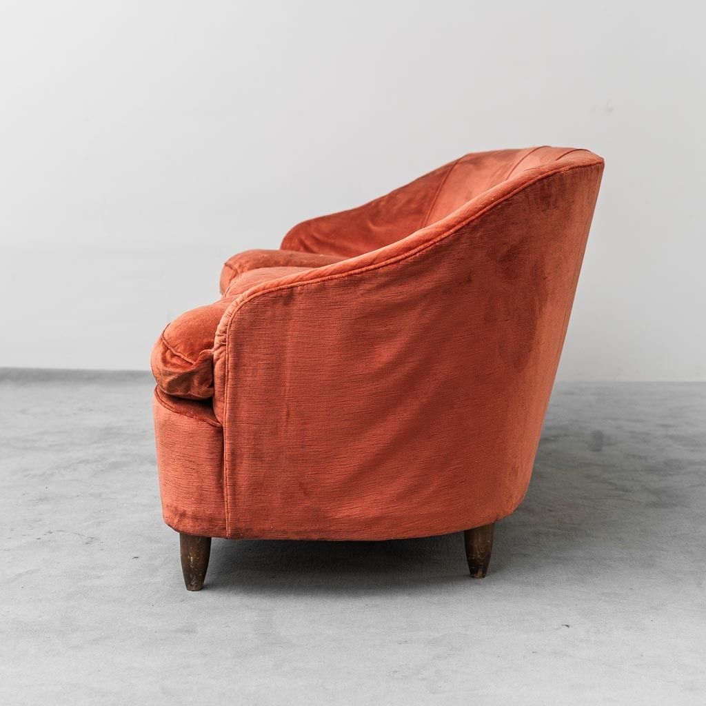 3 Seater Sofa In Orange Velvet 1950s Vintage Modernism photo vinterior