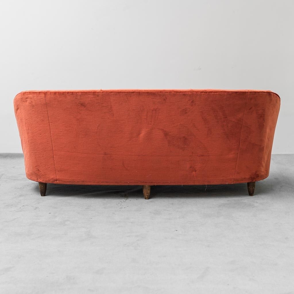 photo for sale 3 Seater Sofa In Orange Velvet 1950s Vintage Modernism