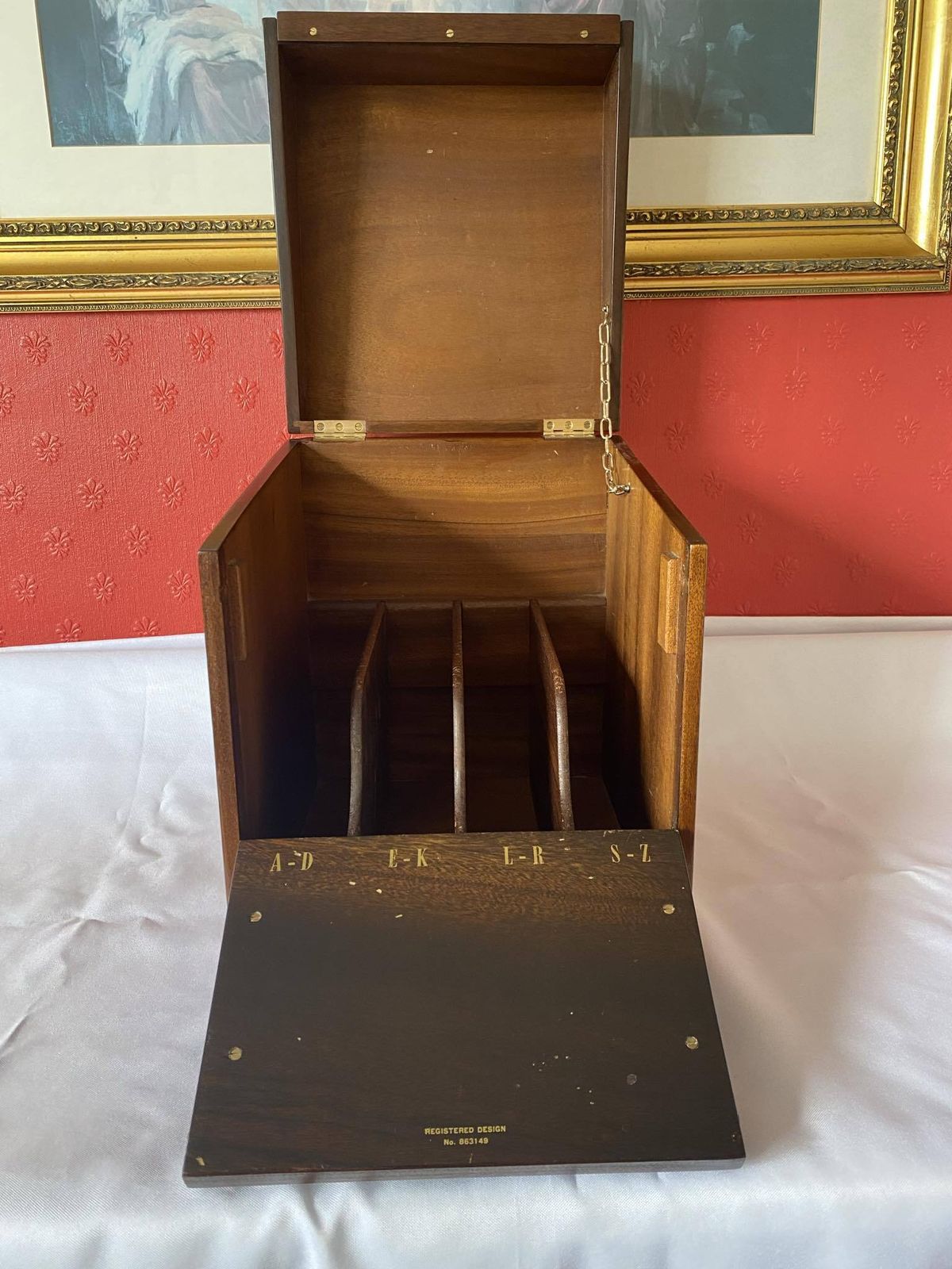 Harrods Mahogany Desk Top Stationary Box. photo vinterior