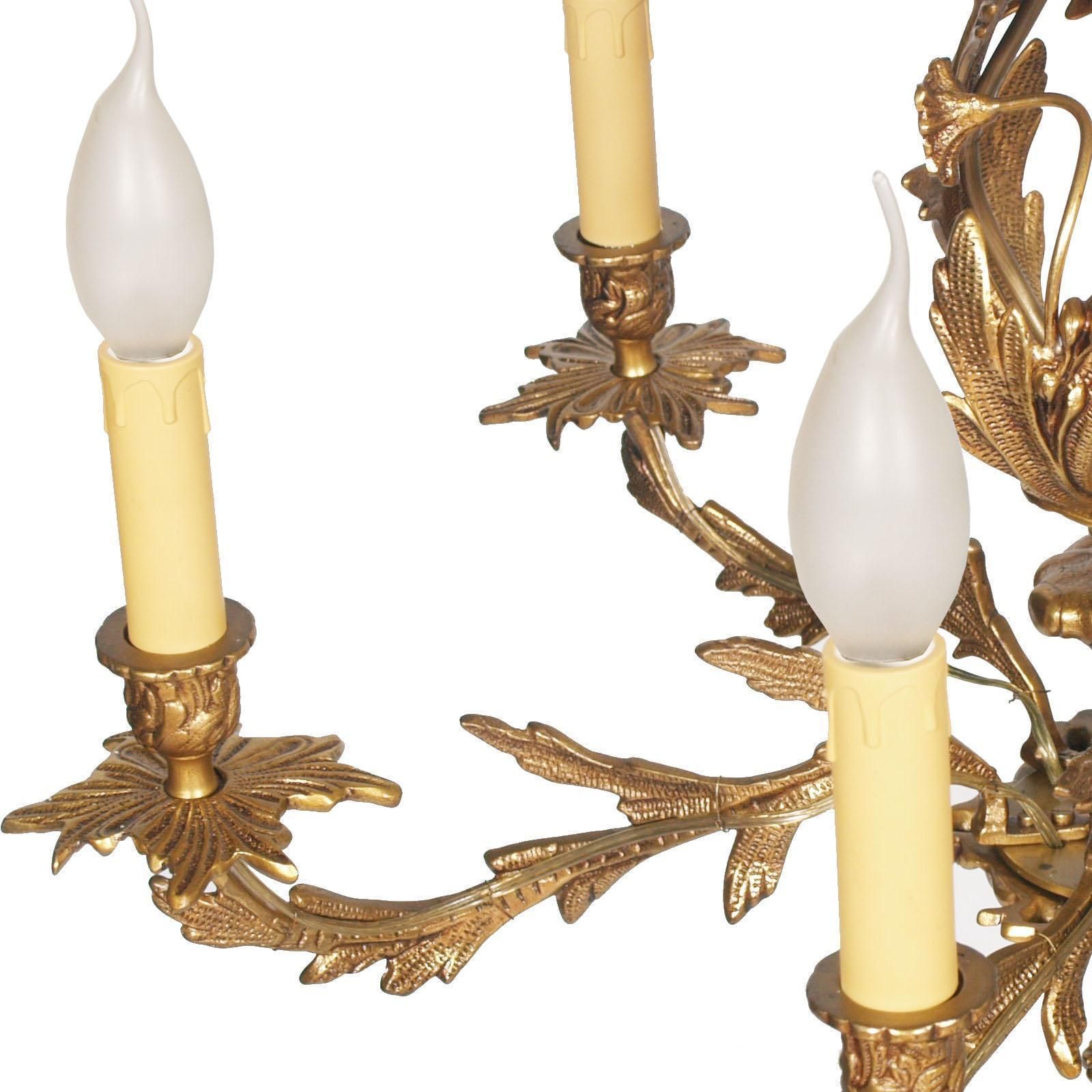 Antique Very Heavy Chandelier From A Old Candlestick, Gilded Bronze, Six Lights photo Lighting