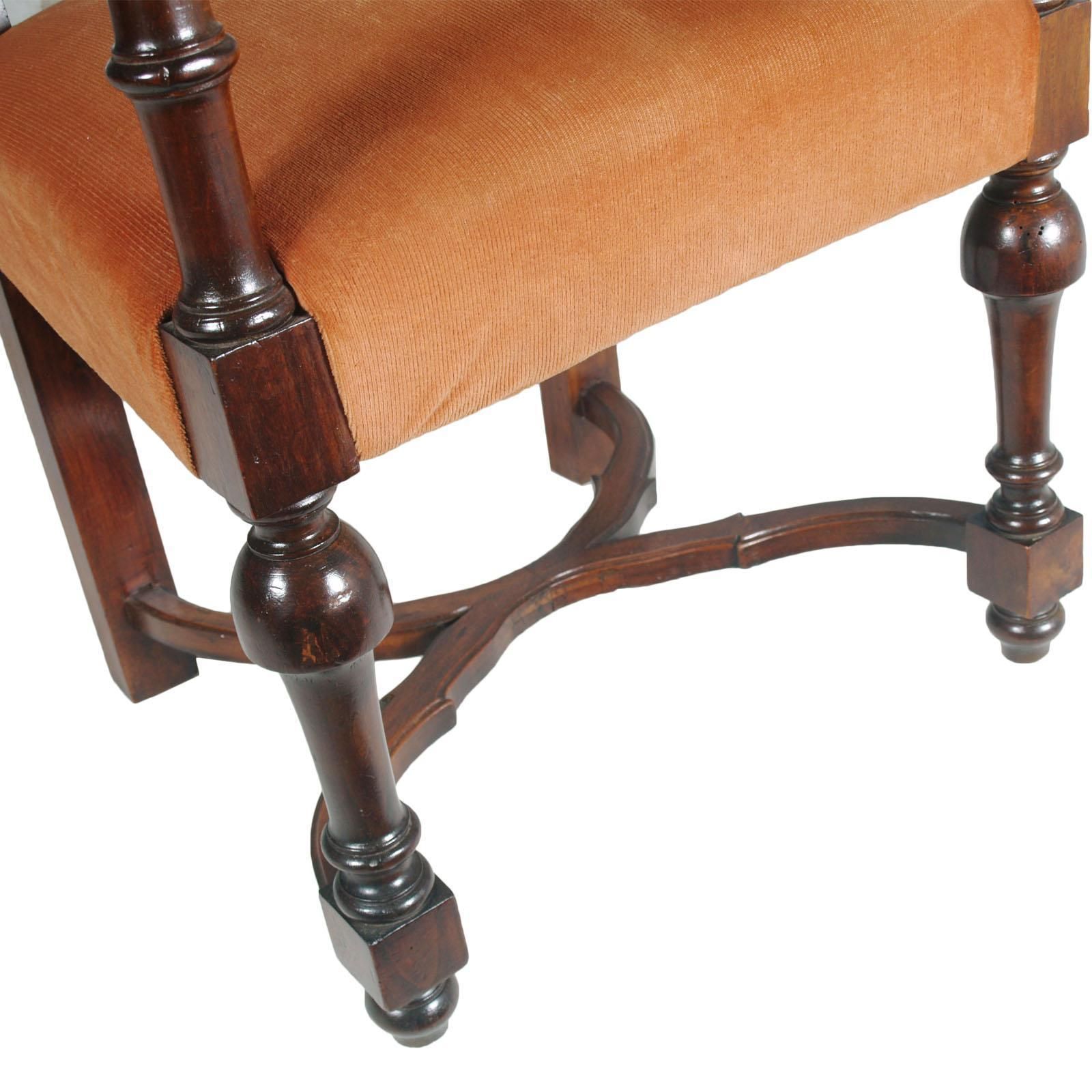 Early 20th Century Carved Renaissance Tuscany Throne Armchair, Wax Polished photo vintage