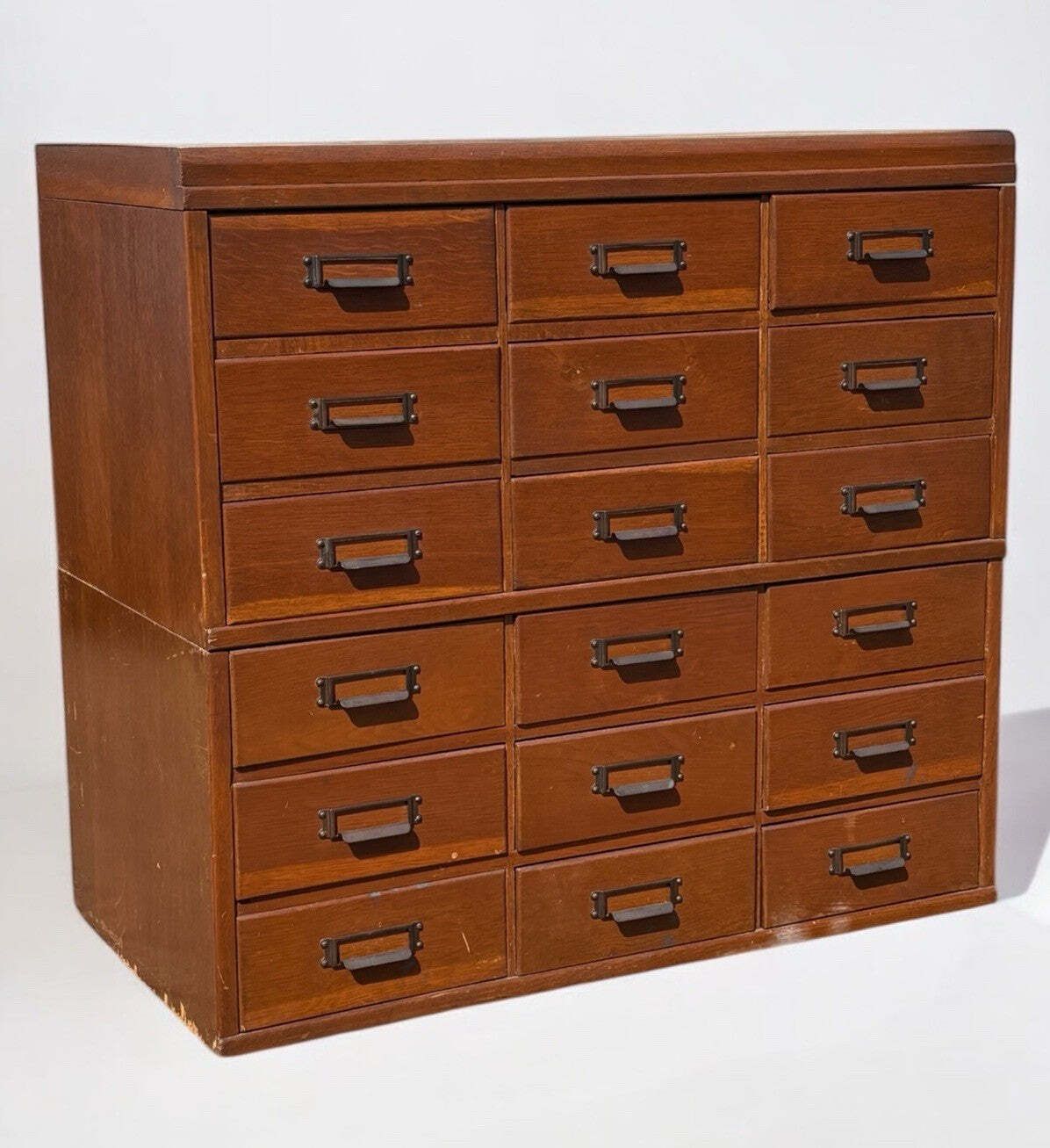 Large Edwardian Floor Standing Oak Filing Drawers. Cabinet Splits In Half.
