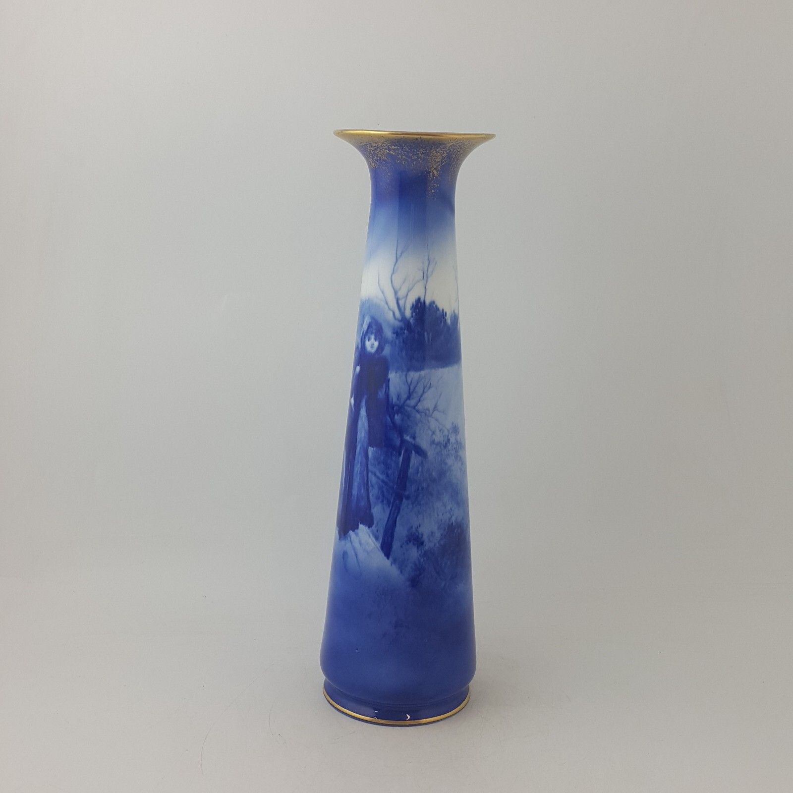 Royal Doulton Seriesware Blue Children Vase Winter Scene Of Woman With Basket photo vinterior