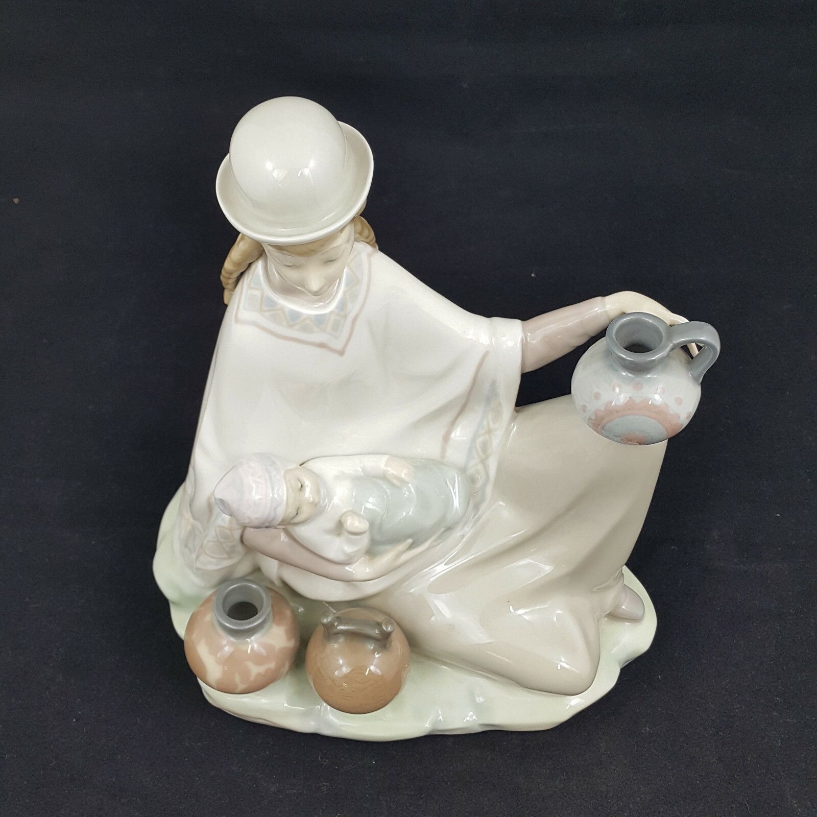 Large Lladro Figurine Peruvian Girl With Baby  Porcelain 4822 Dv L/N photo vinterior
