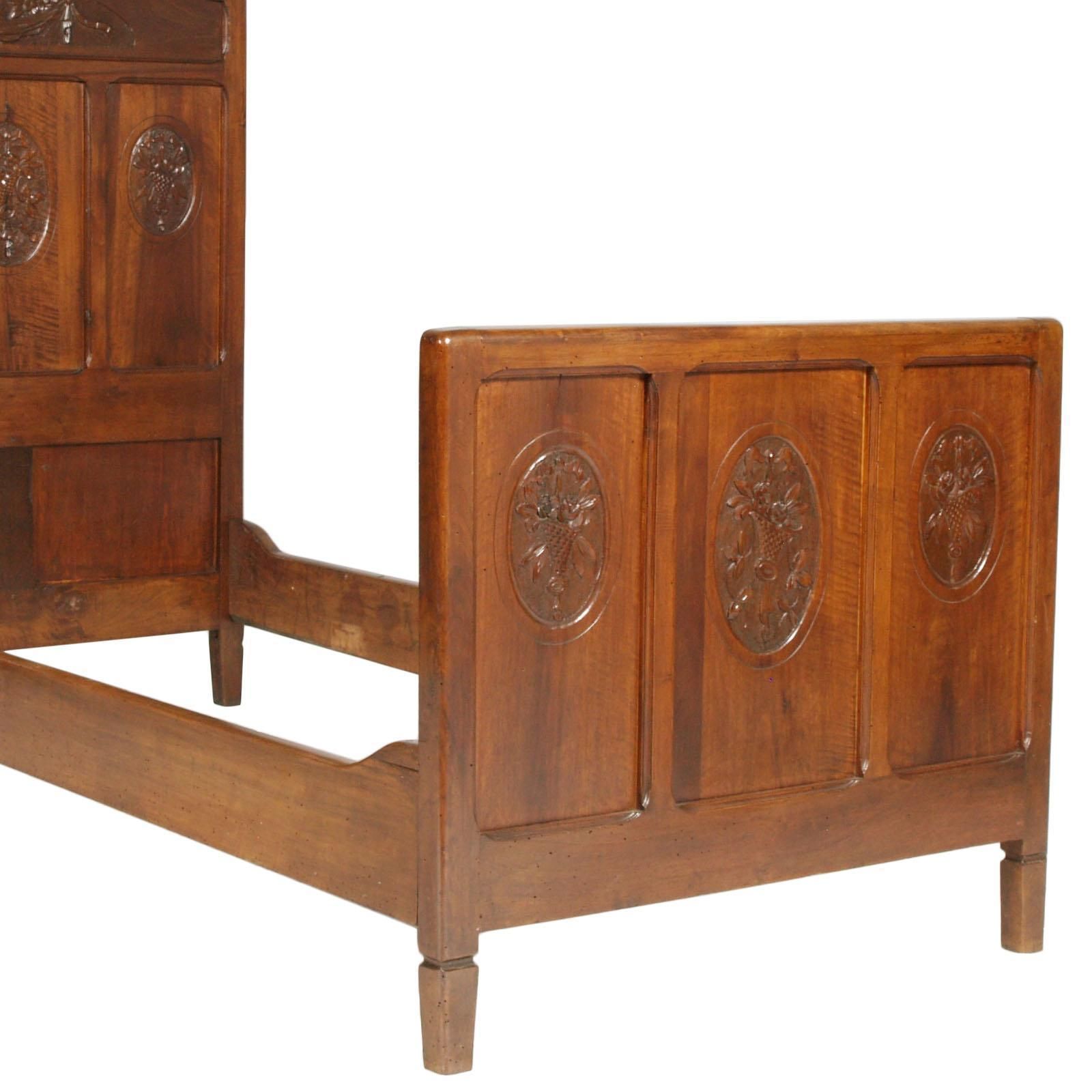 Twin Beds Art Nouveau, Italy, 1900s. Hand Carved Walnut, Polished To Wax photo Furniture