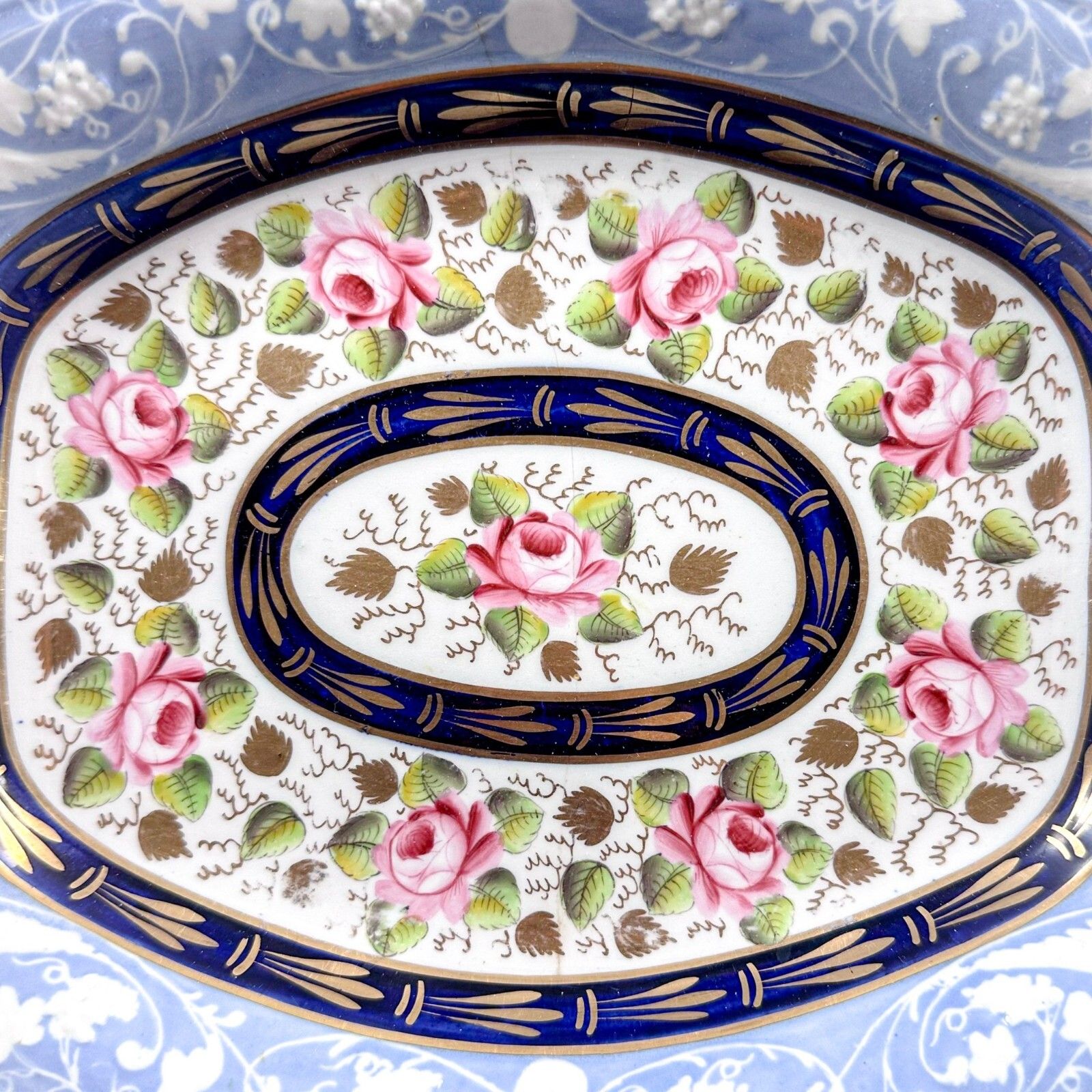 photo for sale Rare Staffordshire New Hall Dessert Set With Resist Moulded Borders Circa 1820