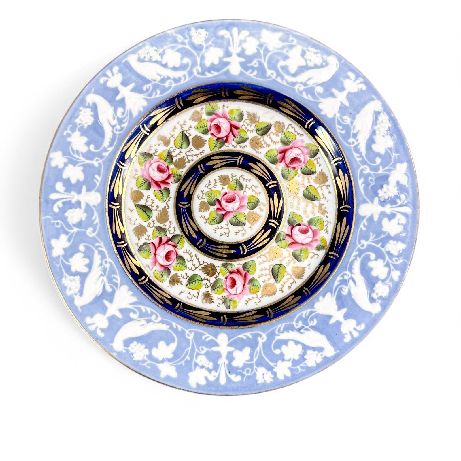 photo vinterior Rare Staffordshire New Hall Dessert Set With Resist Moulded Borders Circa 1820
