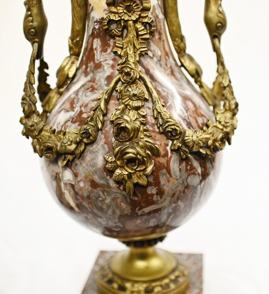 Home Decor Pair Marble Cassolette Urns French Empire Decorative Vases 1890 photo