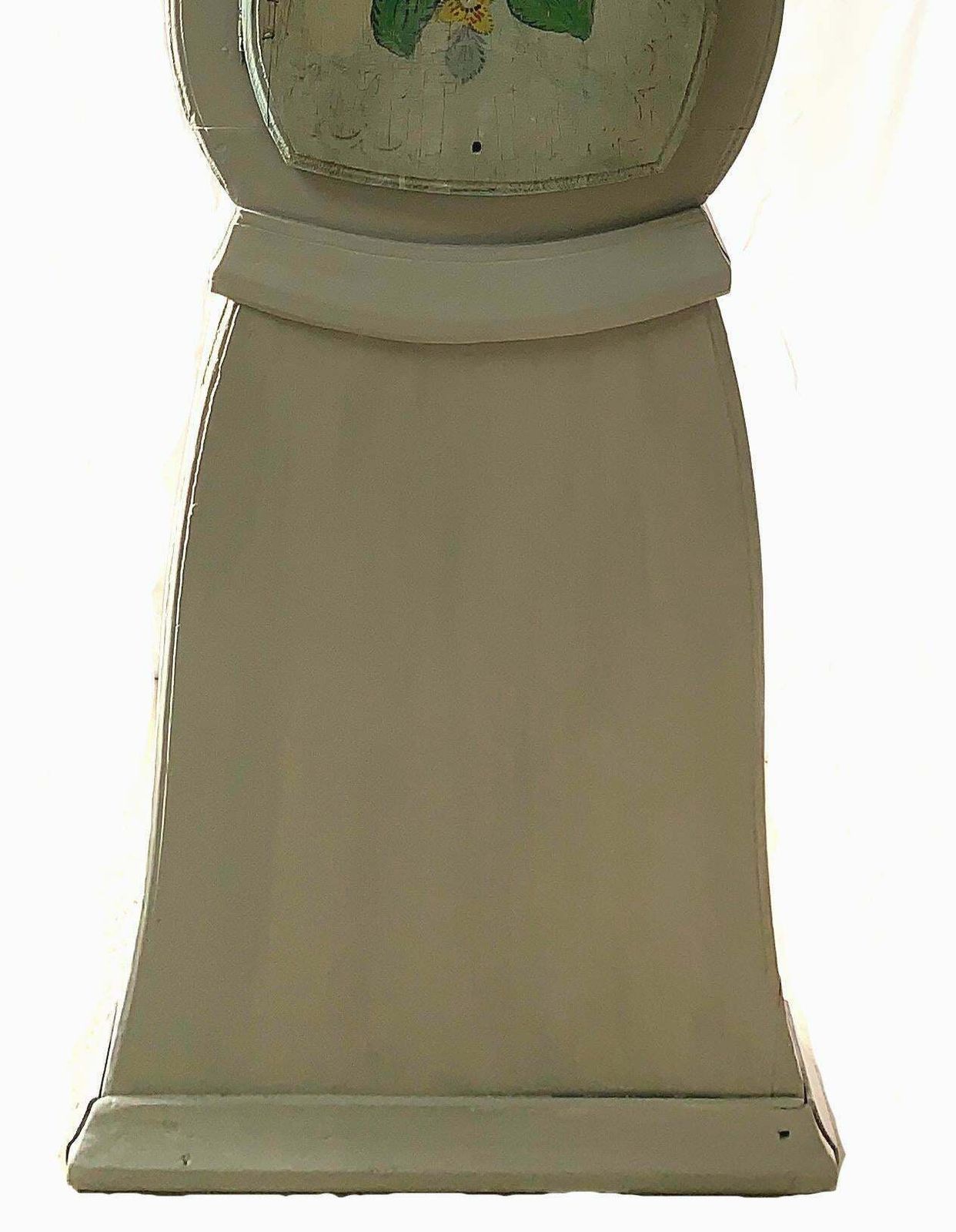 Swedish Mora Clock Antique Grey Folk Art Carved Hood Detail, Early 1800 photo Home Decor