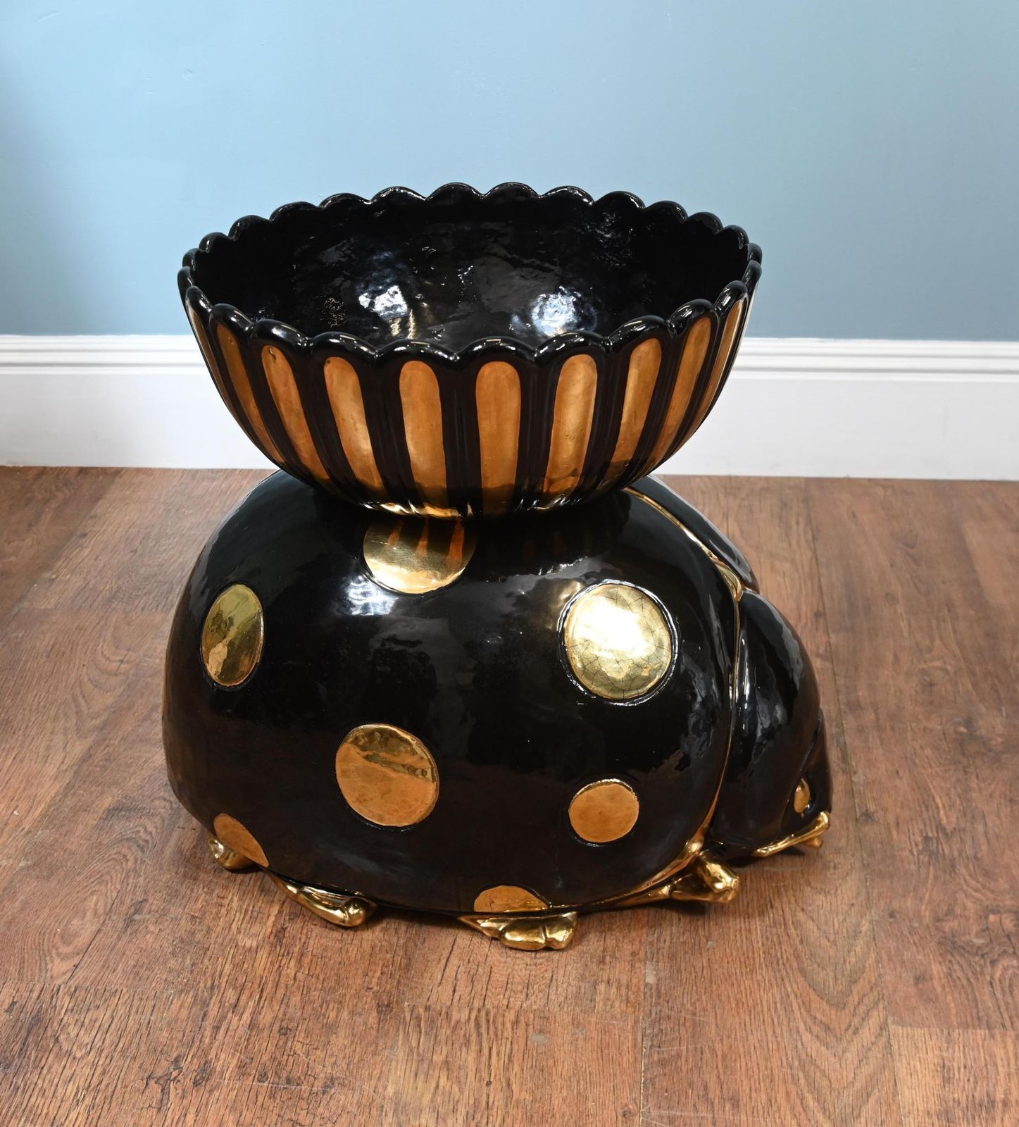 Italian Mid Century Planter Ladybird Porcelain Sculpture