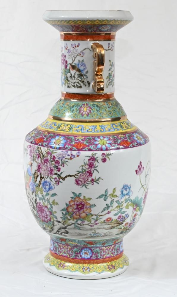 Single Chinese Famille Rose Vase Porcelain Urn Floral photo furniture