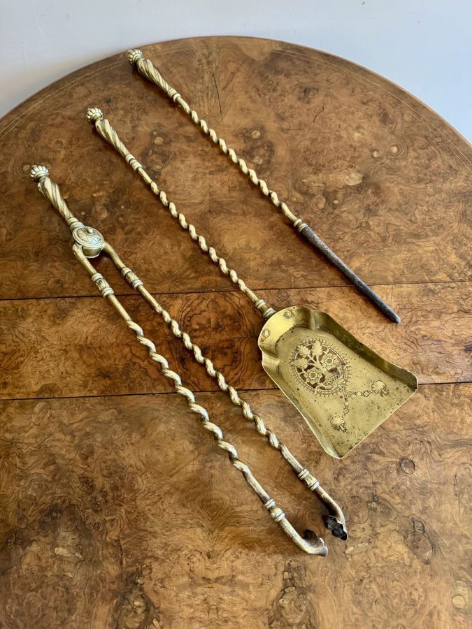 Quality Antique Set Of Brass Fire Irons photo furniture