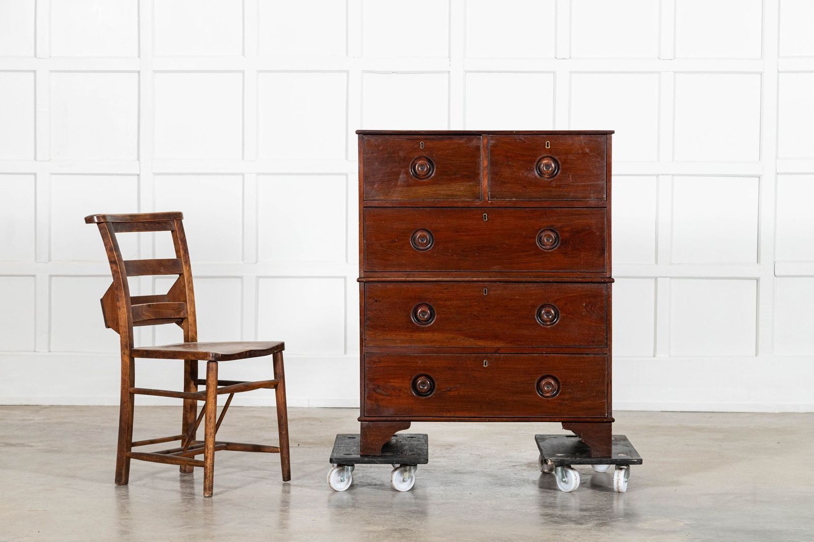 19thc English Mahogany Campaign Chest Drawers photo for sale