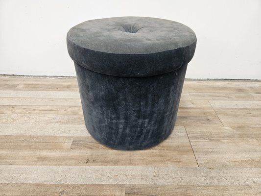 Mid Century Italian Round Velvet Stool, 1960s