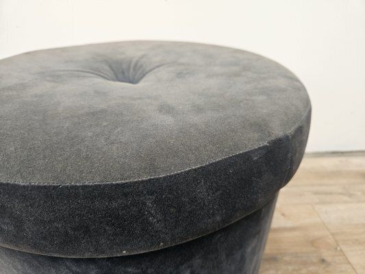 photo furniture Mid Century Italian Round Velvet Stool, 1960s