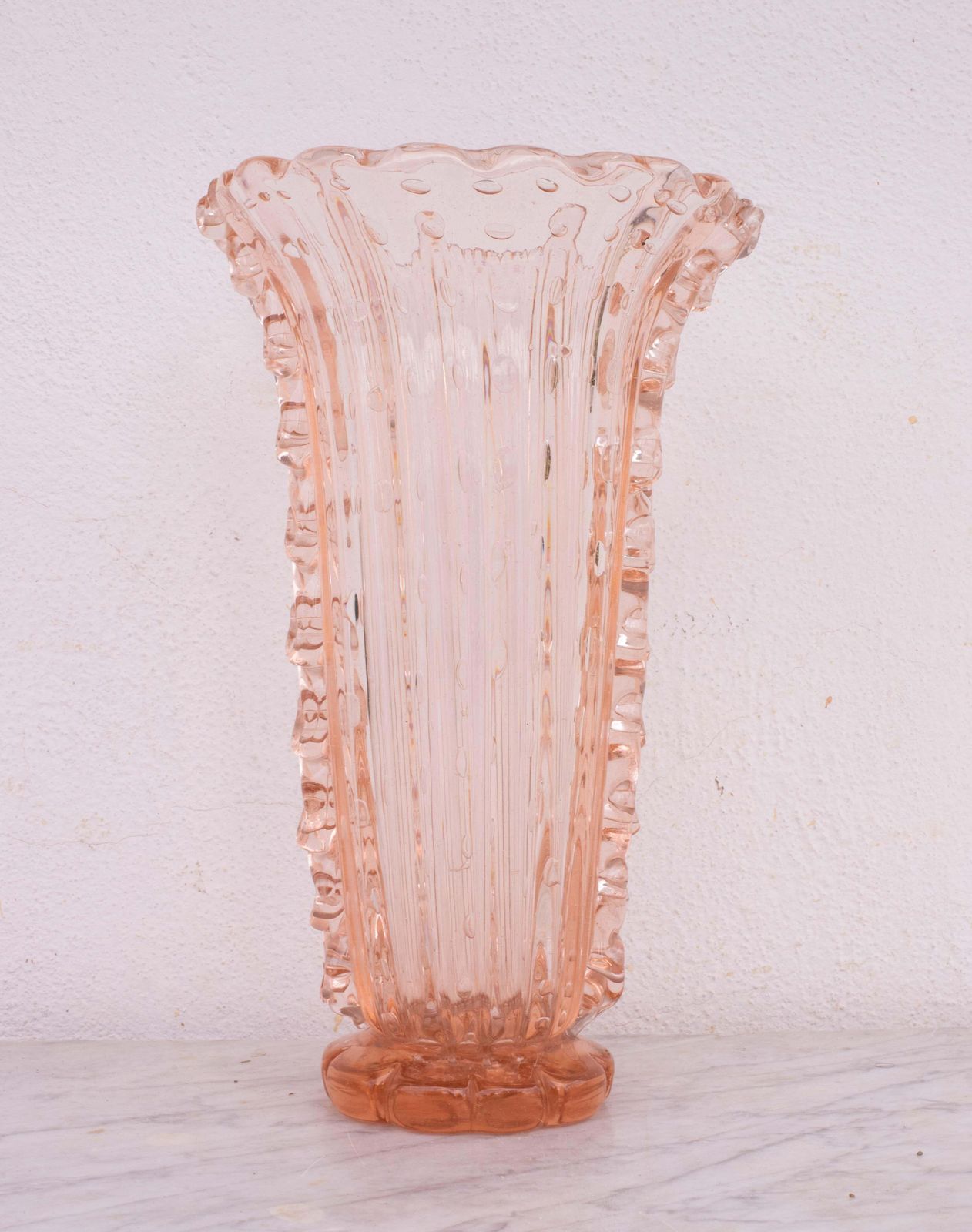 Art Decò Pink Large Size Murano Bullicante Vase By Barovier & Toso, 1950s photo for sale