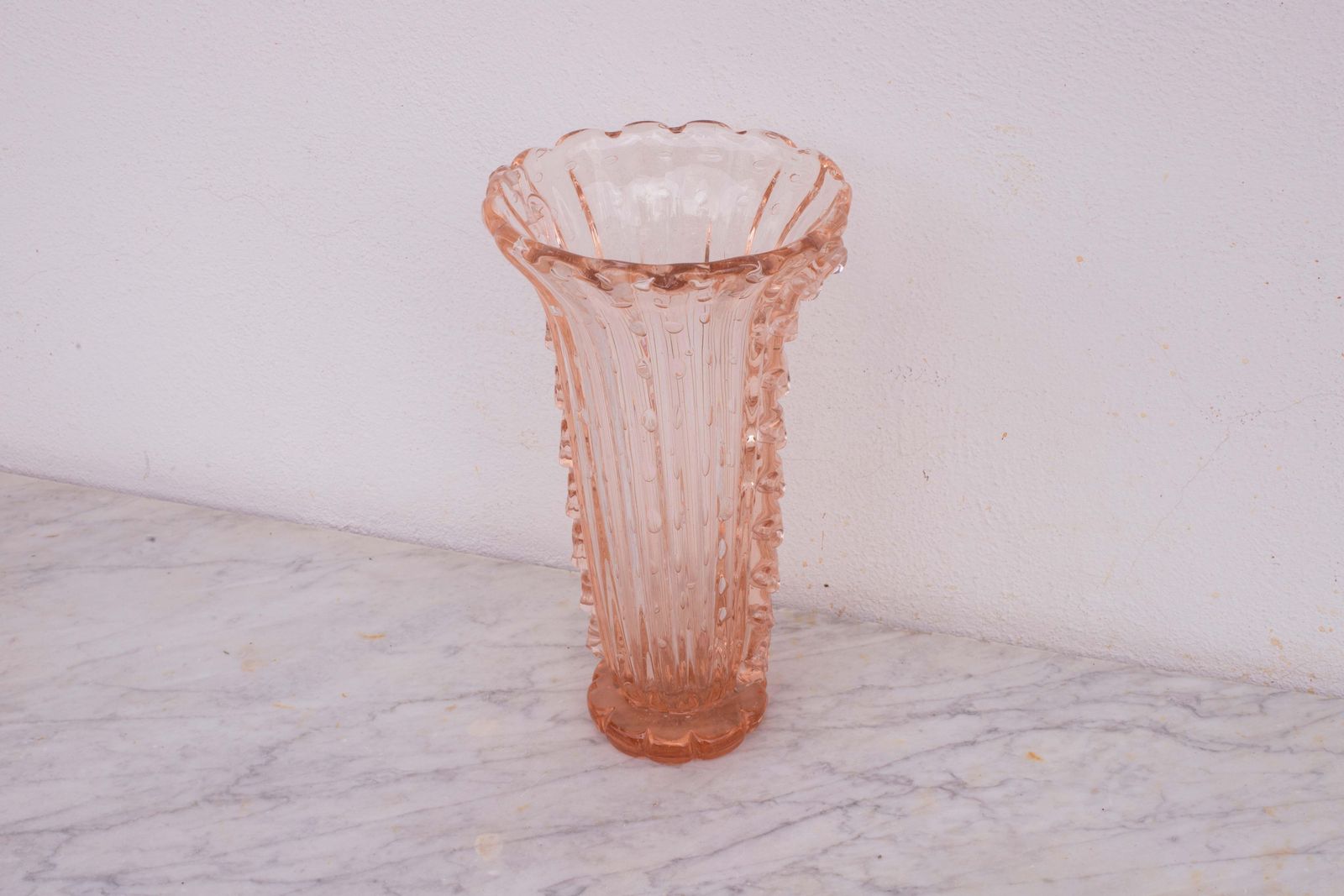 photo for sale Art Decò Pink Large Size Murano Bullicante Vase By Barovier & Toso, 1950s