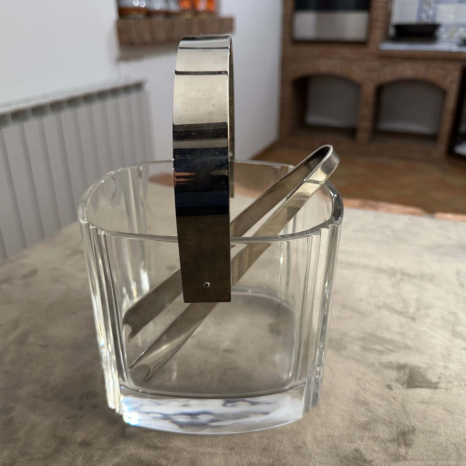 A 1970s Modern Arnolfo Di Cambio Ice Bucket With A Lino Sabattini Ice Tongs photo for sale
