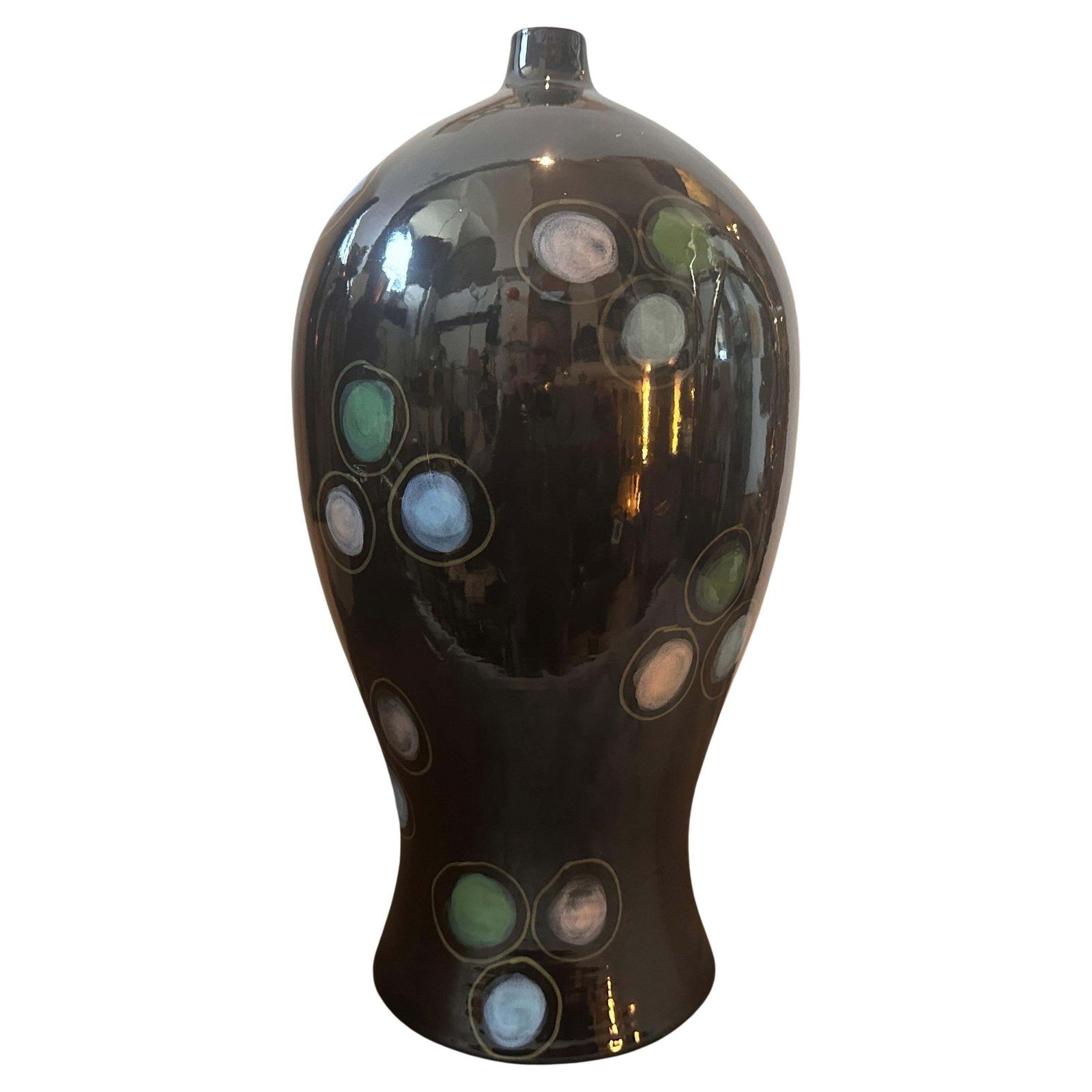 1960s Gio Ponti Style Mid Century Modern Hand Painted Ceramic Vase