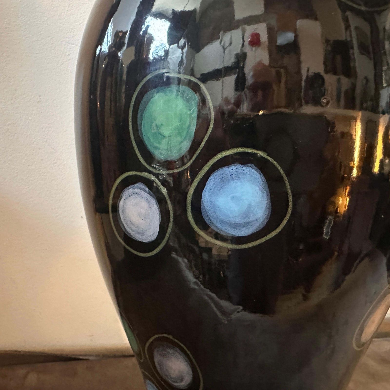 Home Decor 1960s Gio Ponti Style Mid Century Modern Hand Painted Ceramic Vase photo