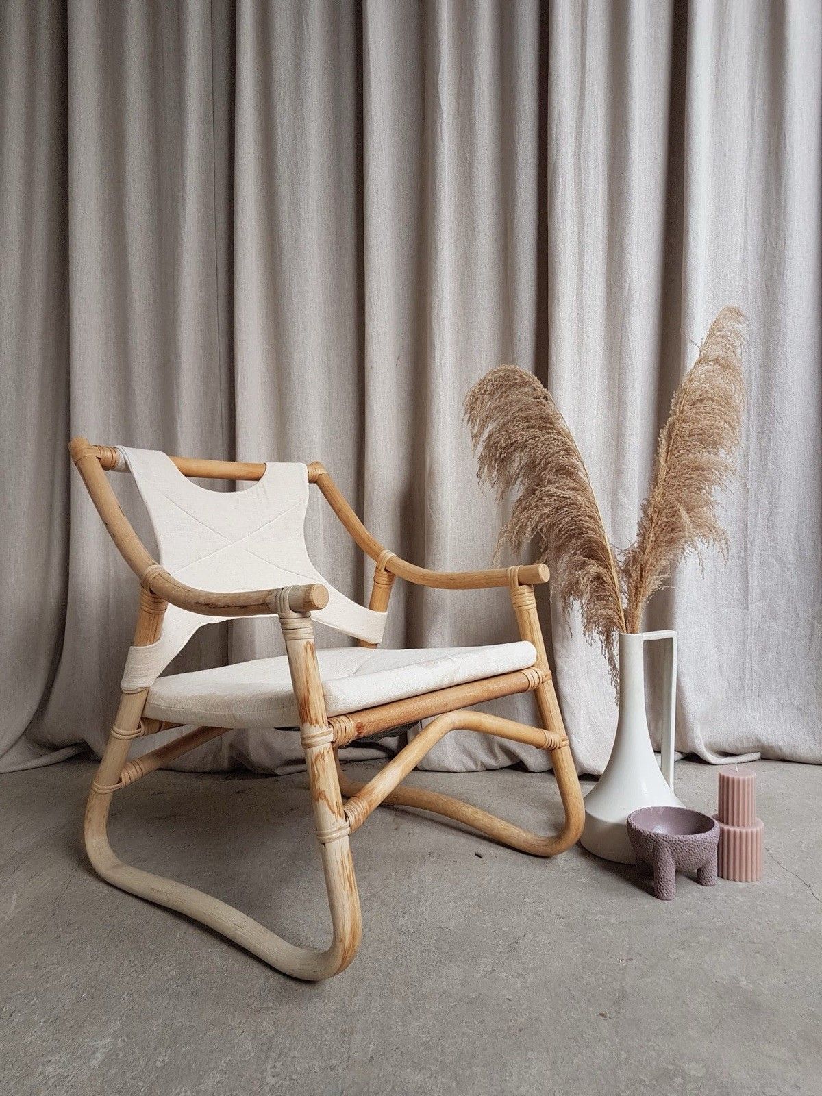 Vtg Mid Century Bamboo Sling Armchair Chair Danish Bohemian Boho Scandi R808