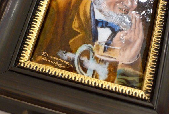 Small Male Portrait Painting, In Limoges Enamel Painted On Copper By Carmona, Mid 20th Century photo for sale