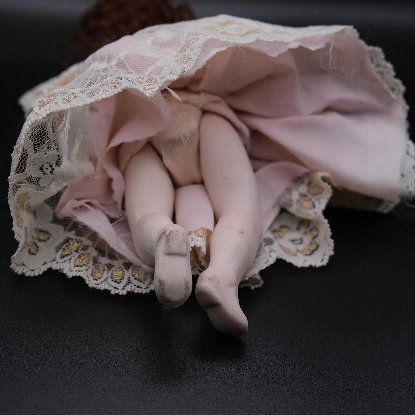 Vintage Porcelain Collectible Doll | Red Curly Hair | Gold Lace Dress & Pearl Detail | 1980s Style | Doll Collector Gift | Ceramic Figurine photo buy