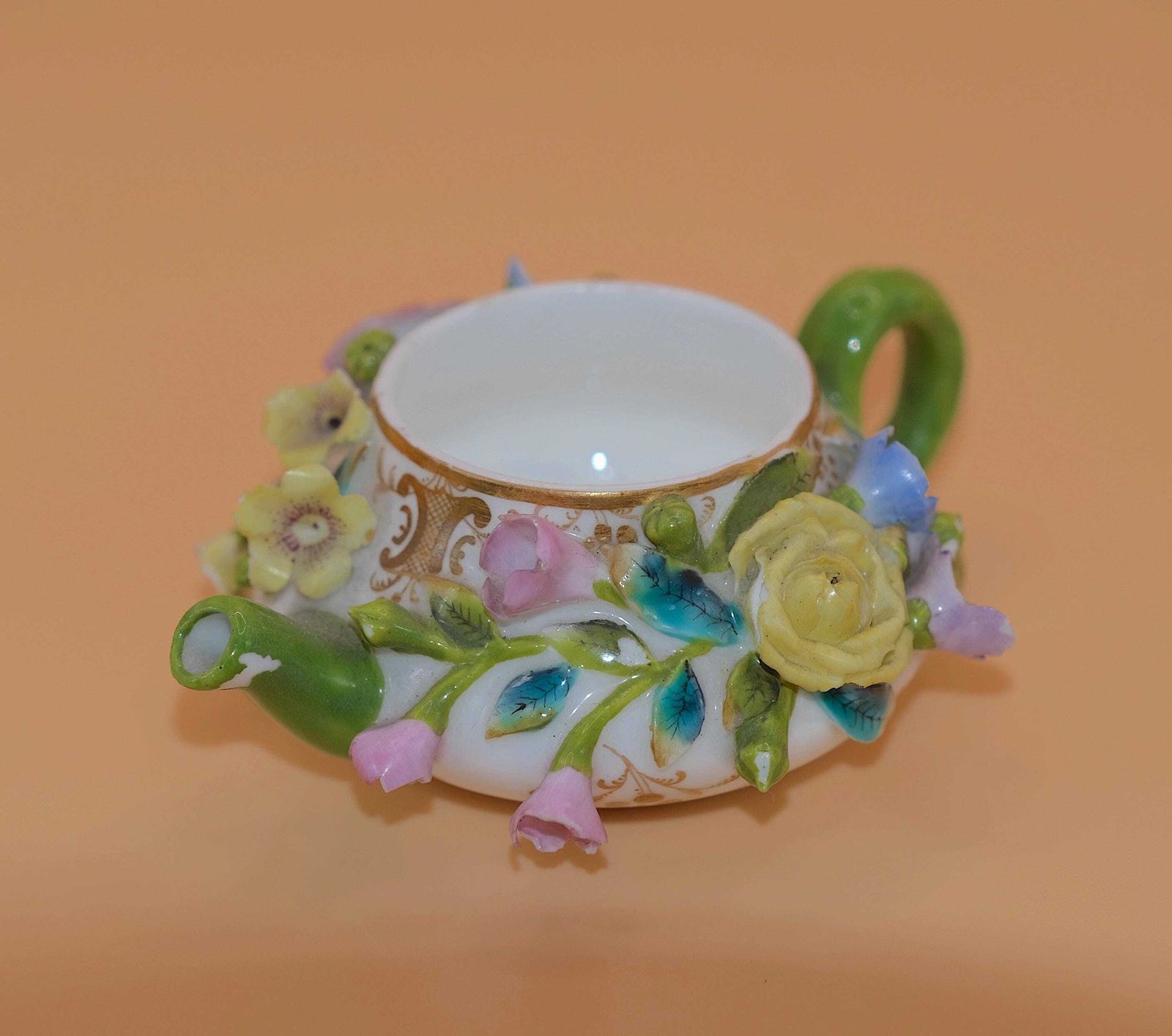 Coalbrookdale Flower Encrusted Miniature Teapot | Regency Porcelain | Circa 1830 photo buy