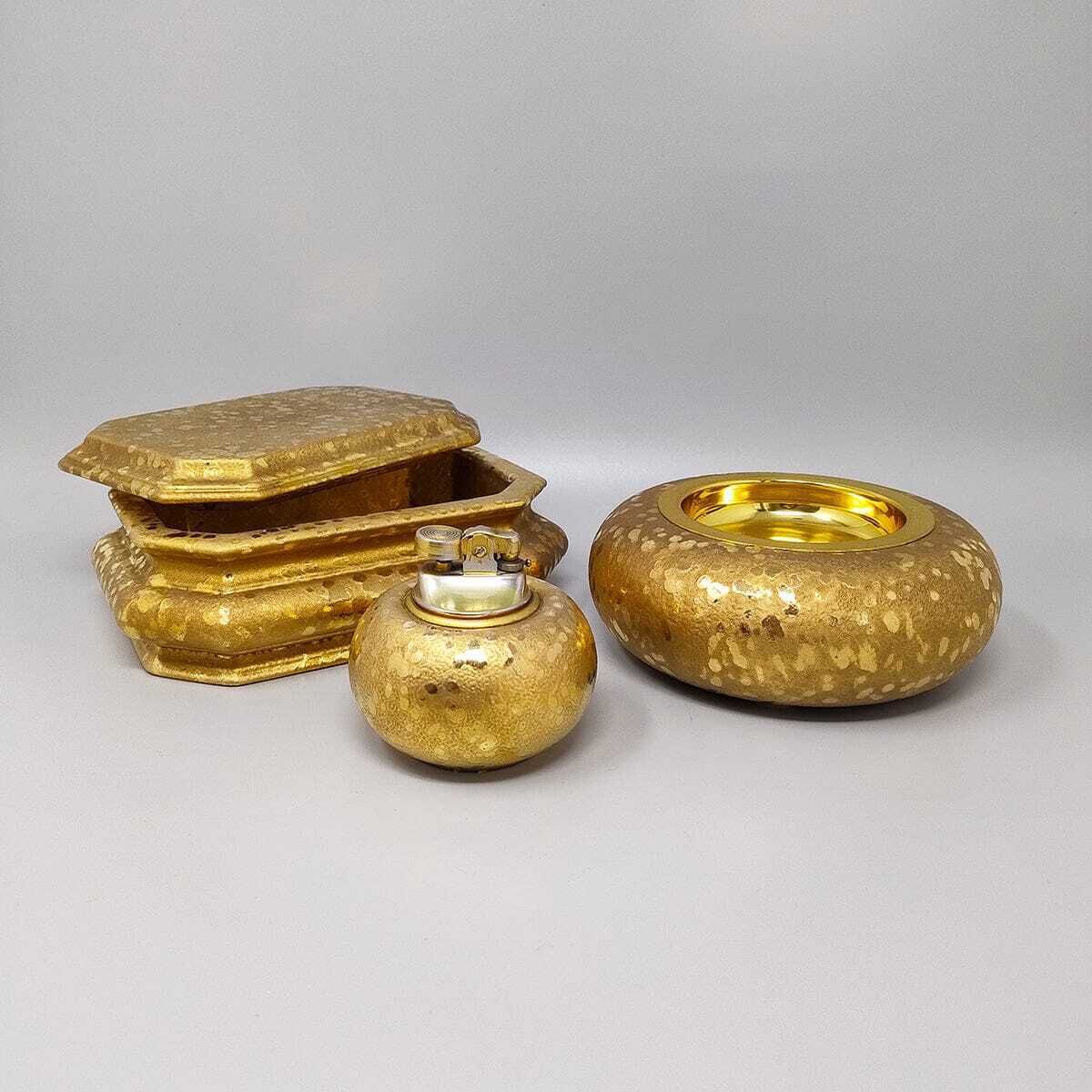 1970s Exquisited Handcrafted Smoking Set In Ceramic And Gold Leaf. Made In Italy photo for sale