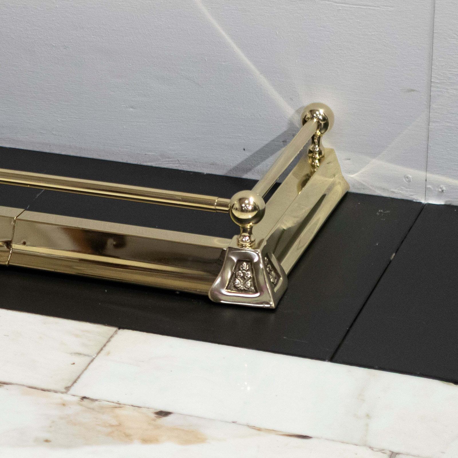 Antique Adjustable Brass Fireplace Fender photo for sale