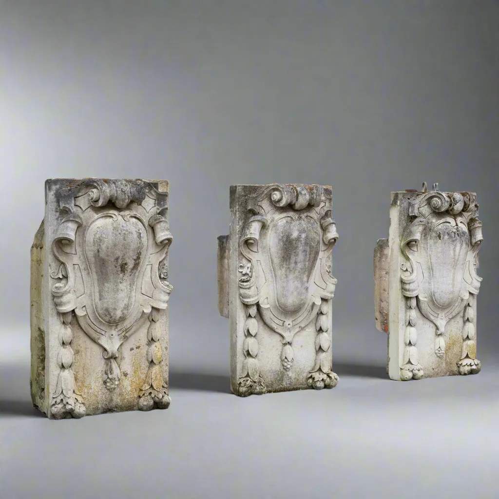 3 Monumental Antique Carved Keystones | London Building Facade