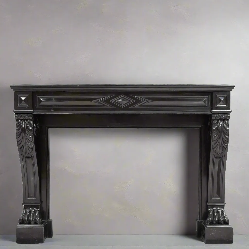 Antique Black Belgian Marble Napoleon III Style Fire Surround