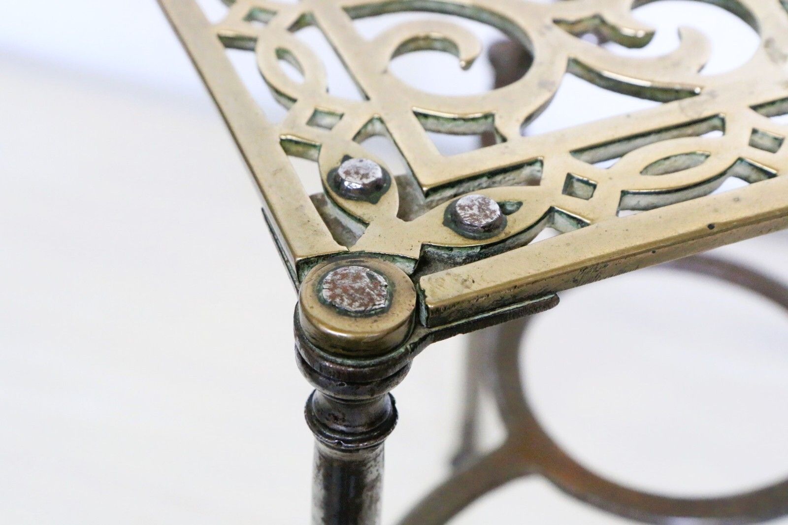 Antique Brass Footman Trivet Mid 19th Century Decorative Wrought Iron Base photo Home Fixtures