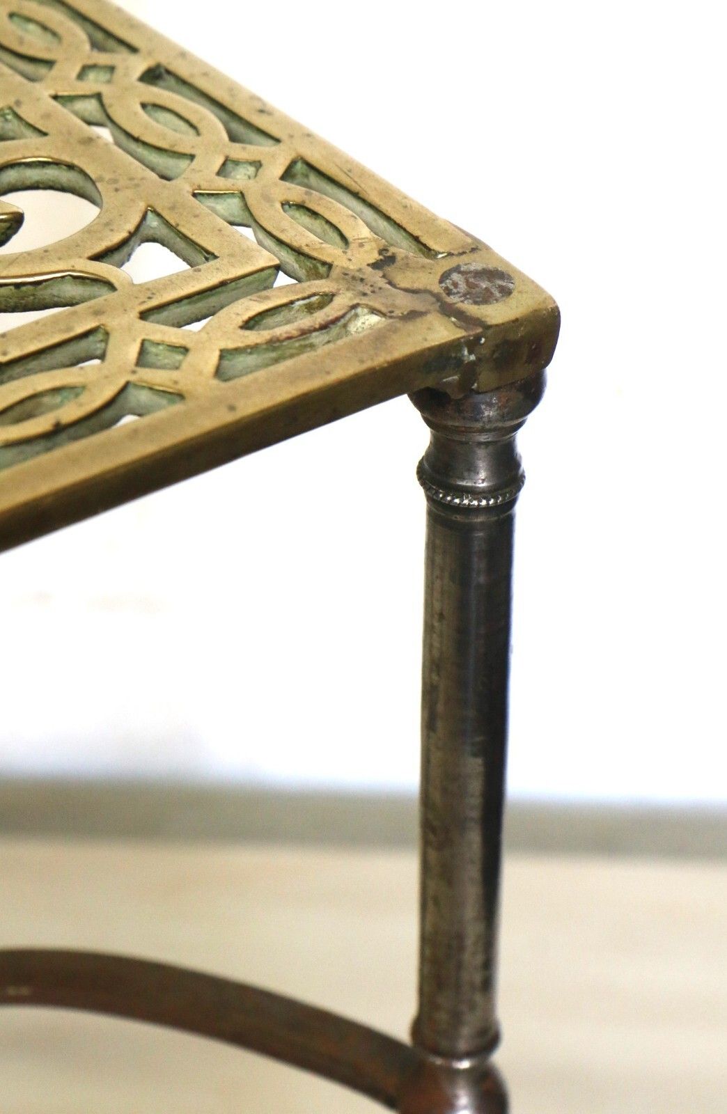 Antique Brass Footman Trivet Mid 19th Century Decorative Wrought Iron Base photo 58.0