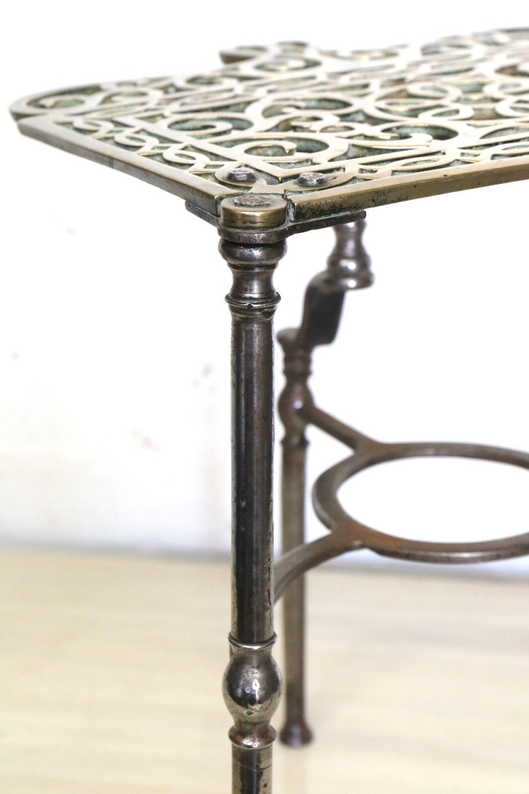 photo furniture Antique Brass Footman Trivet Mid 19th Century Decorative Wrought Iron Base