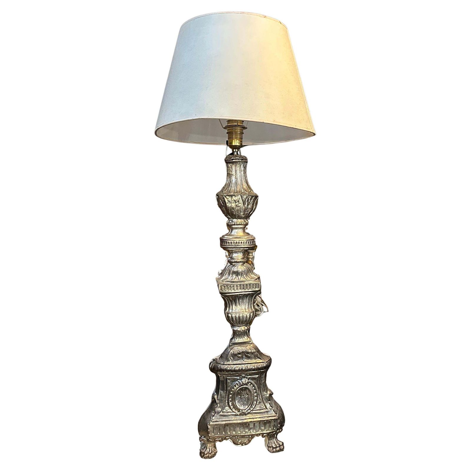 Louis XV Wood And Metal Italian Torchere Mounted As A Table Lamp