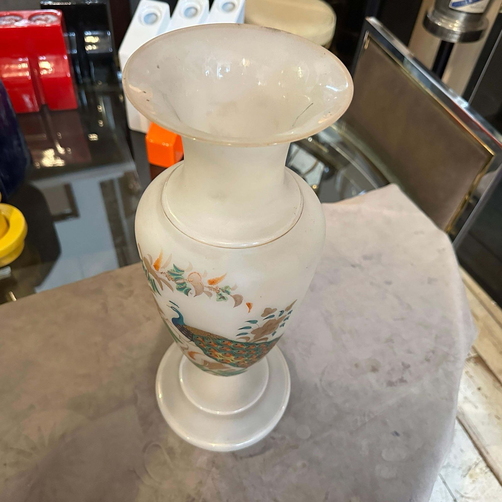 An Art Nouveau Hand Painted Opaline Glass Italian Vase photo vinterior